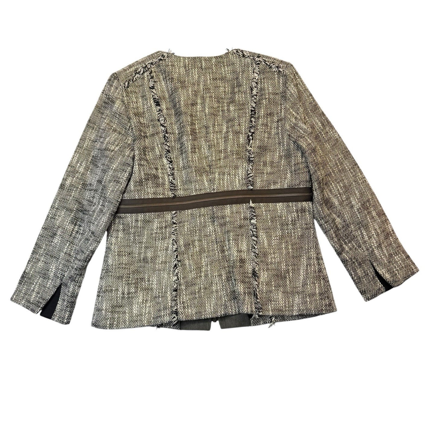 Etcetera Tweed Zip Jacket Size 12 Brown Trim Blazer Women's