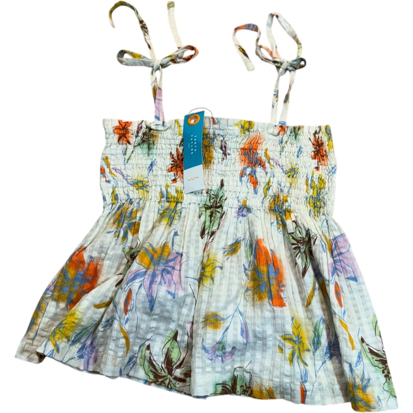 Tanya Taylor Lei Top Women's Small Floral Smocked Tie Strap Cotton NWT $195 Blouse