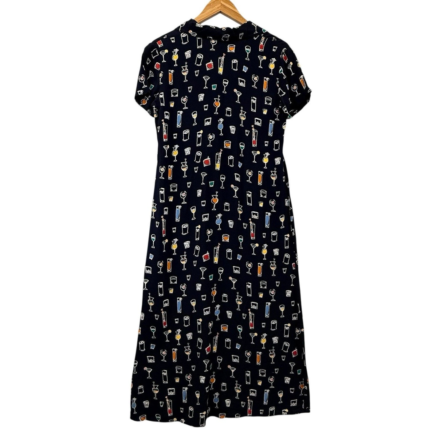 Vintage 90s David Dart Black Cocktail Print Maxi Dress XS Short Sleeve Women's