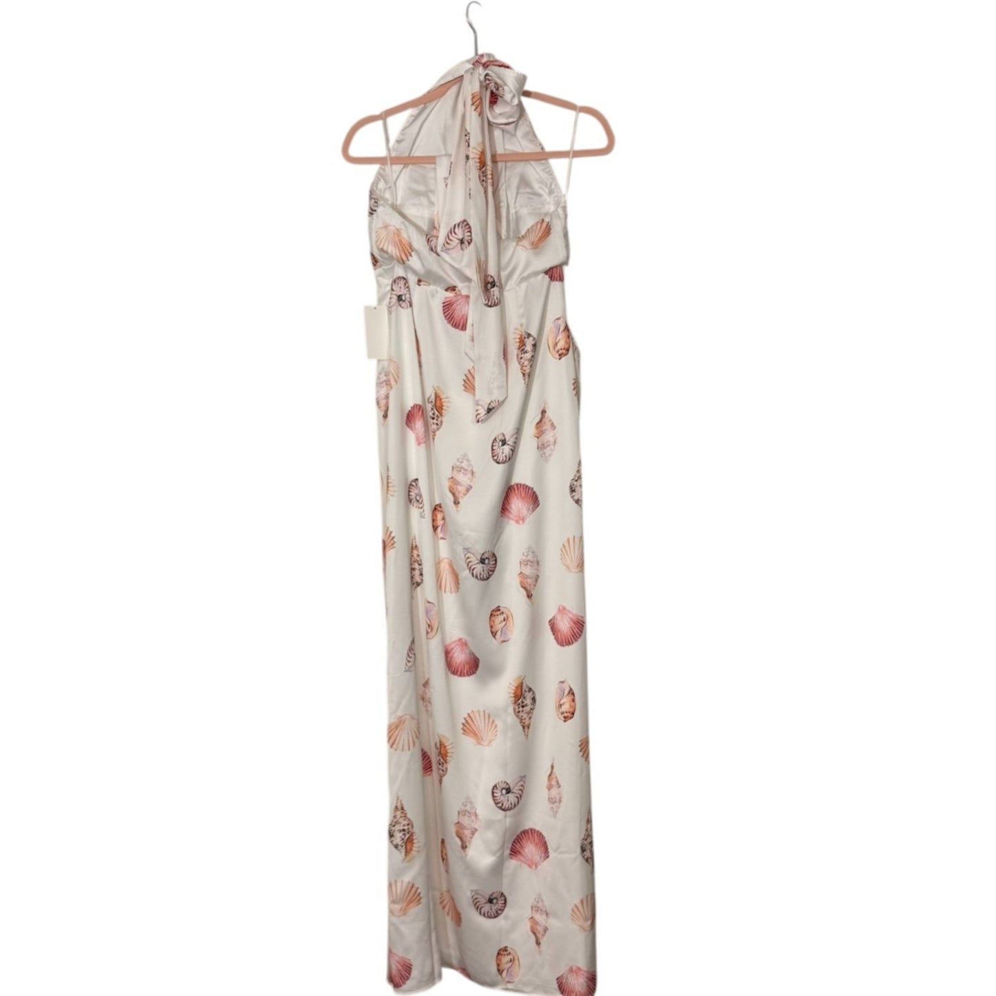 Women's NWT Mumu Weddings White Adele Halter Luxe Satin Maxi Dress Size Large w/ Shells