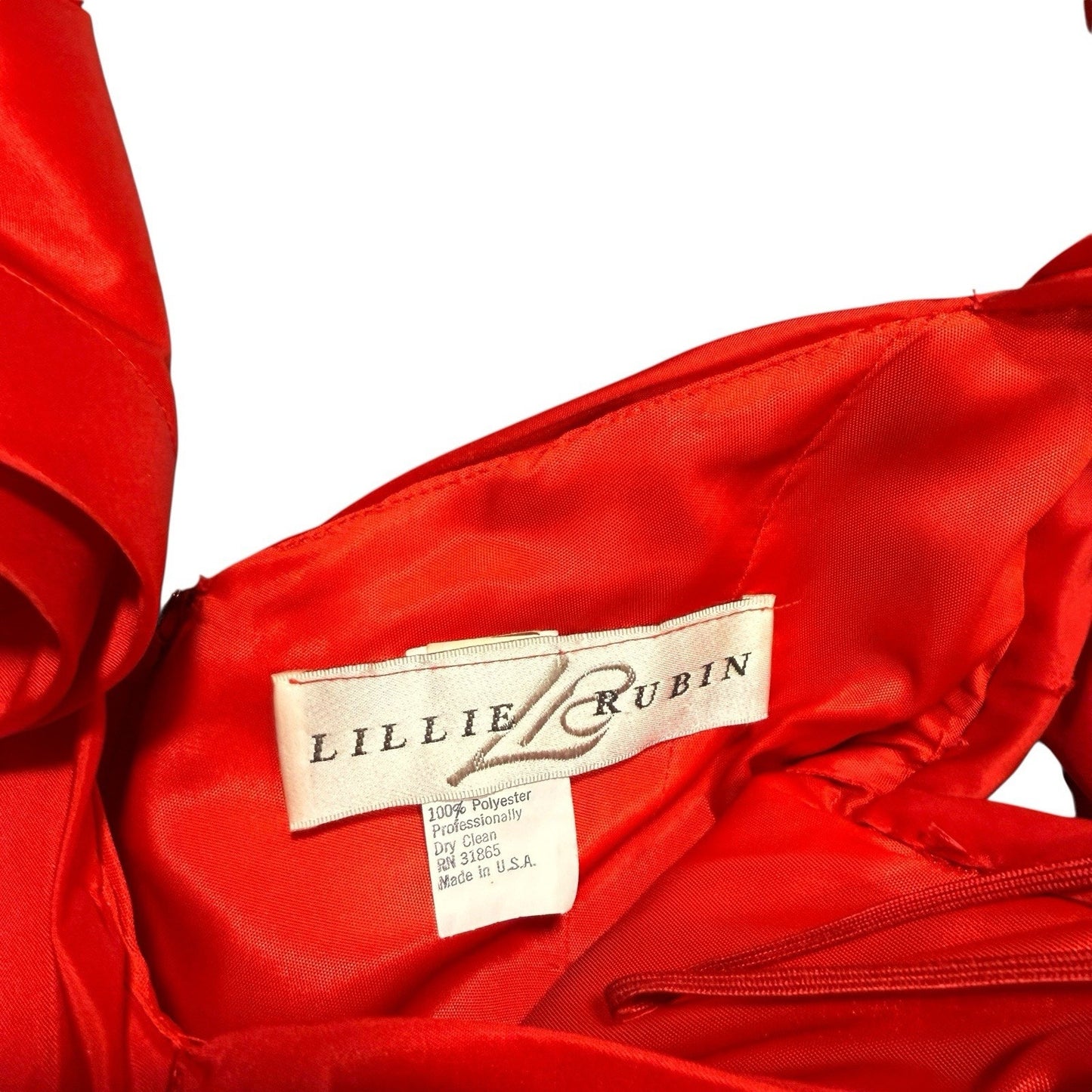 Vintage Lillie Rubin Women’s Size 4 Red Satin Puff Sleeve Ruched Evening Gown Dress