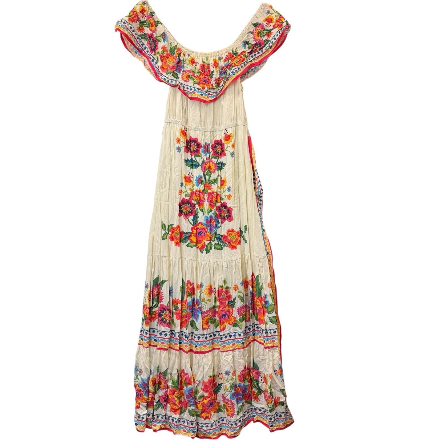 Flying Tomato Embroidered Maxi Dress Off Shoulder Boho Floral Size L Women's