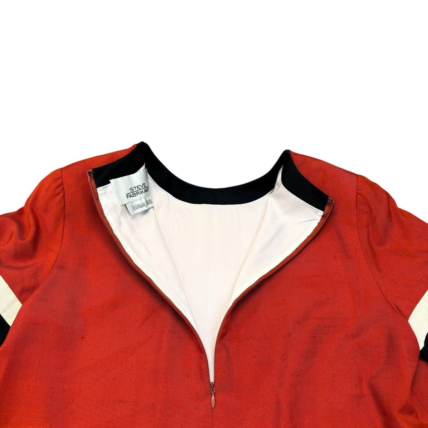 Vintage Steve Fabrikant Red Silk Shift Dress Greek Key USA Size 14 Women's