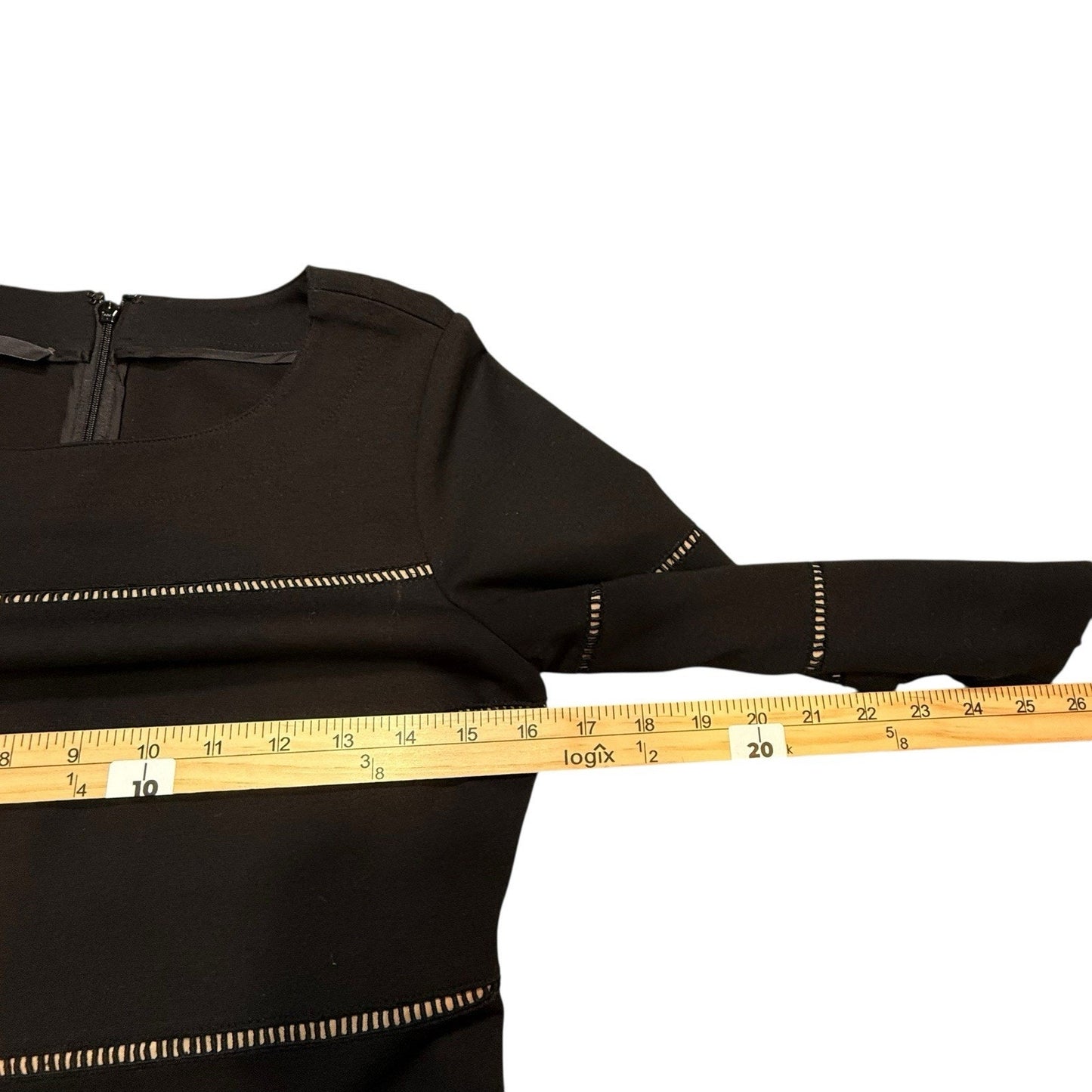 Per Se by Carlisle Women’s Black Knit Dress Size 0 3/4 Sleeve Gold Stitch Detail