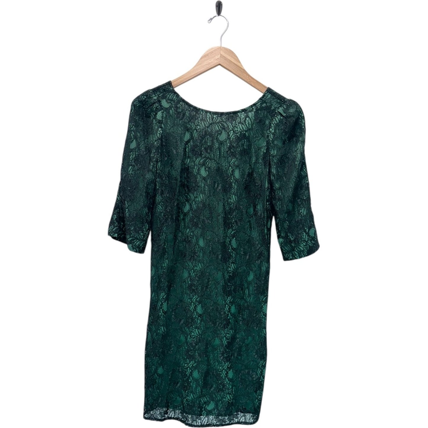 Tegan Women's Green With Black Overlay Lace Dress 3/4 Sleeve Elegant Size 0 XS