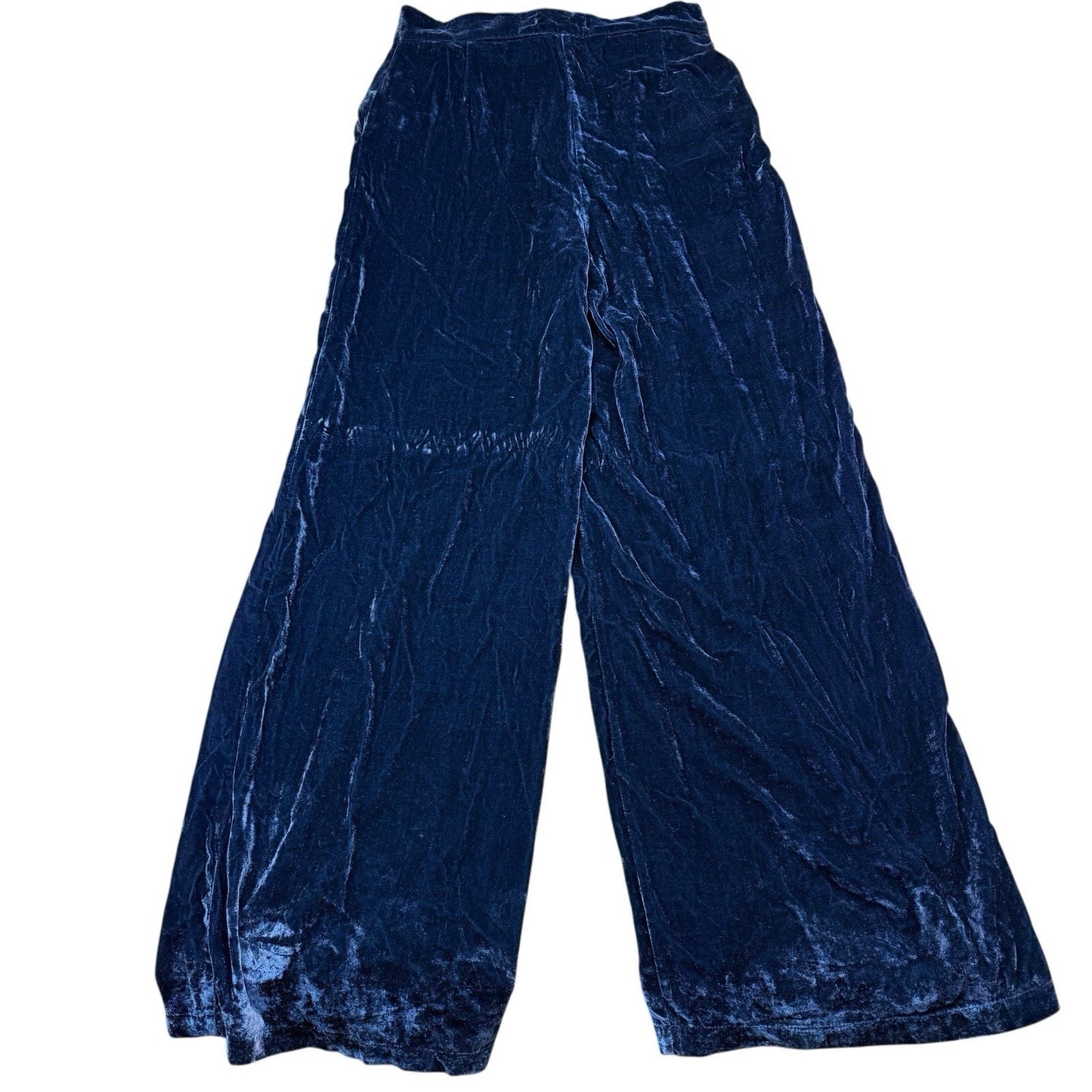 Molly Green Blue Velvet Wide Leg Pants L High Rise Pull On Women's