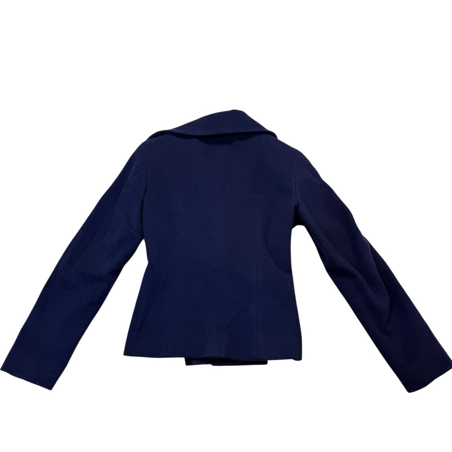 Doncaster Navy Wool Jacket Small Peplum Bow Blazer Women's