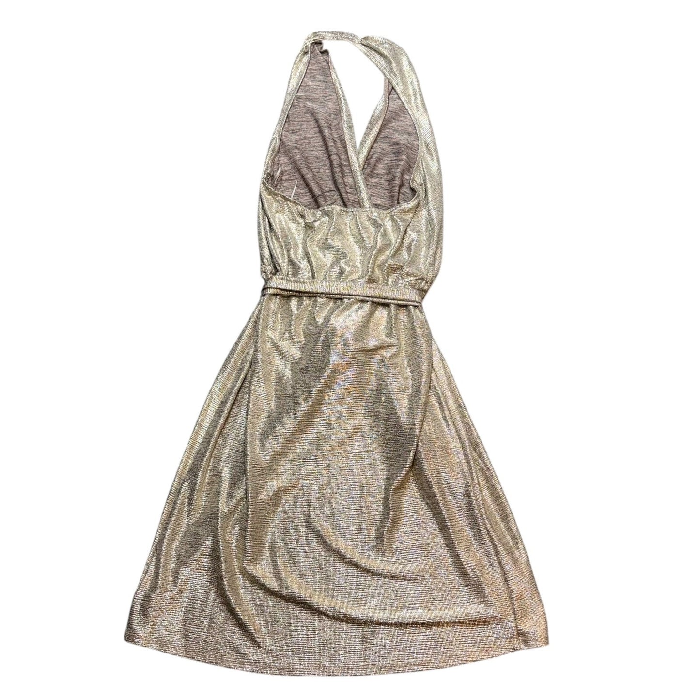 Ramy Brook Maura Metallic Gold Halter Wrap Dress Size L NWT $325 Party Cocktail Women's