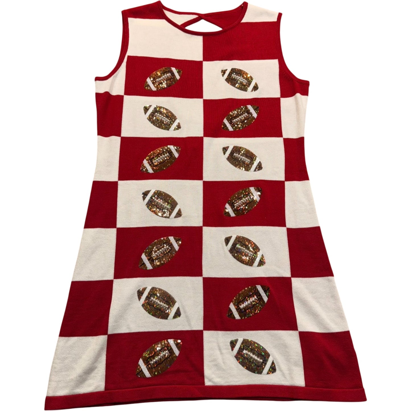 Queen of Sparkles Red White Sequin Football Dress Size Large NWT Game Day Women's
