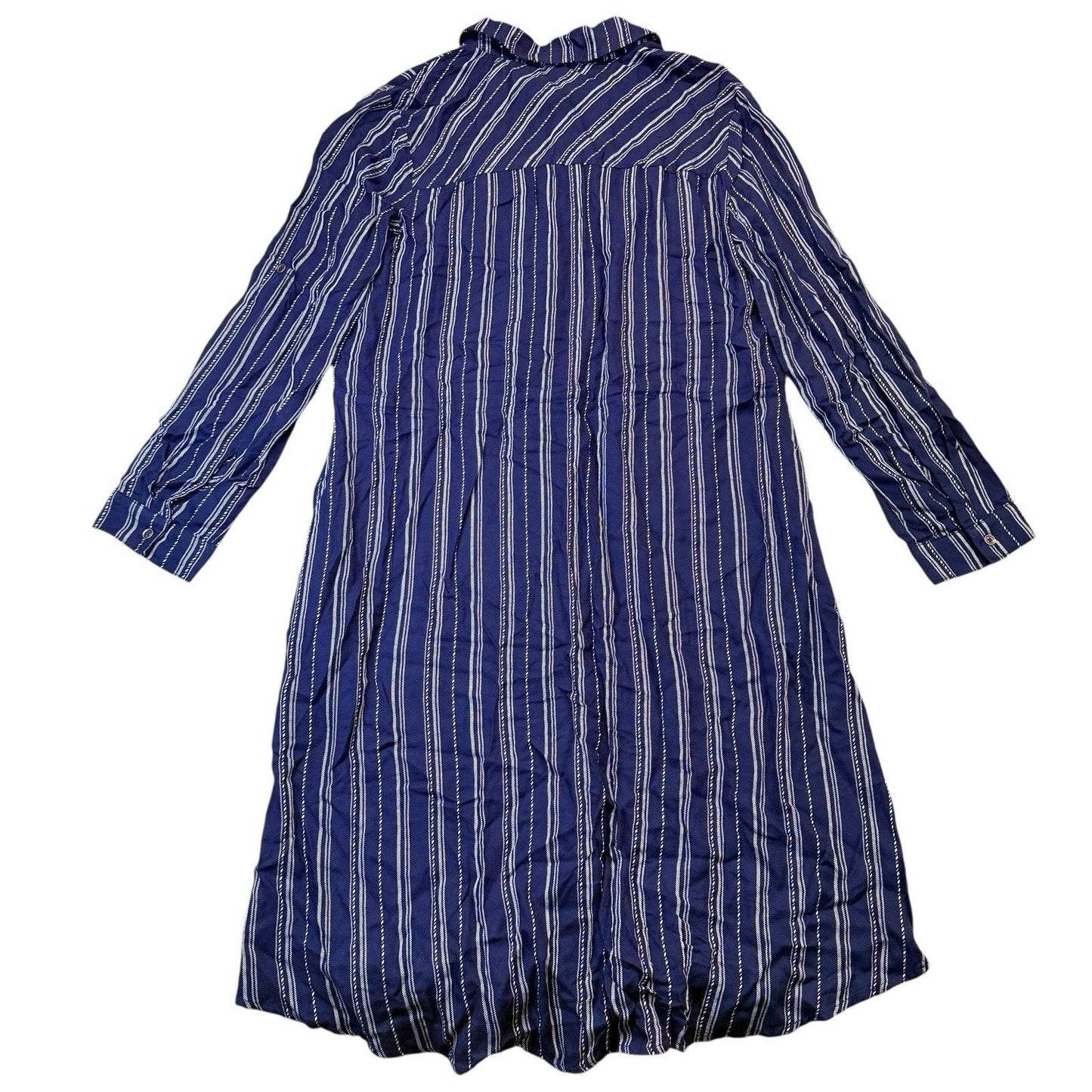 Dear John Blue Striped Shirt Dress Large 100% Rayon Button Front NWT Women's