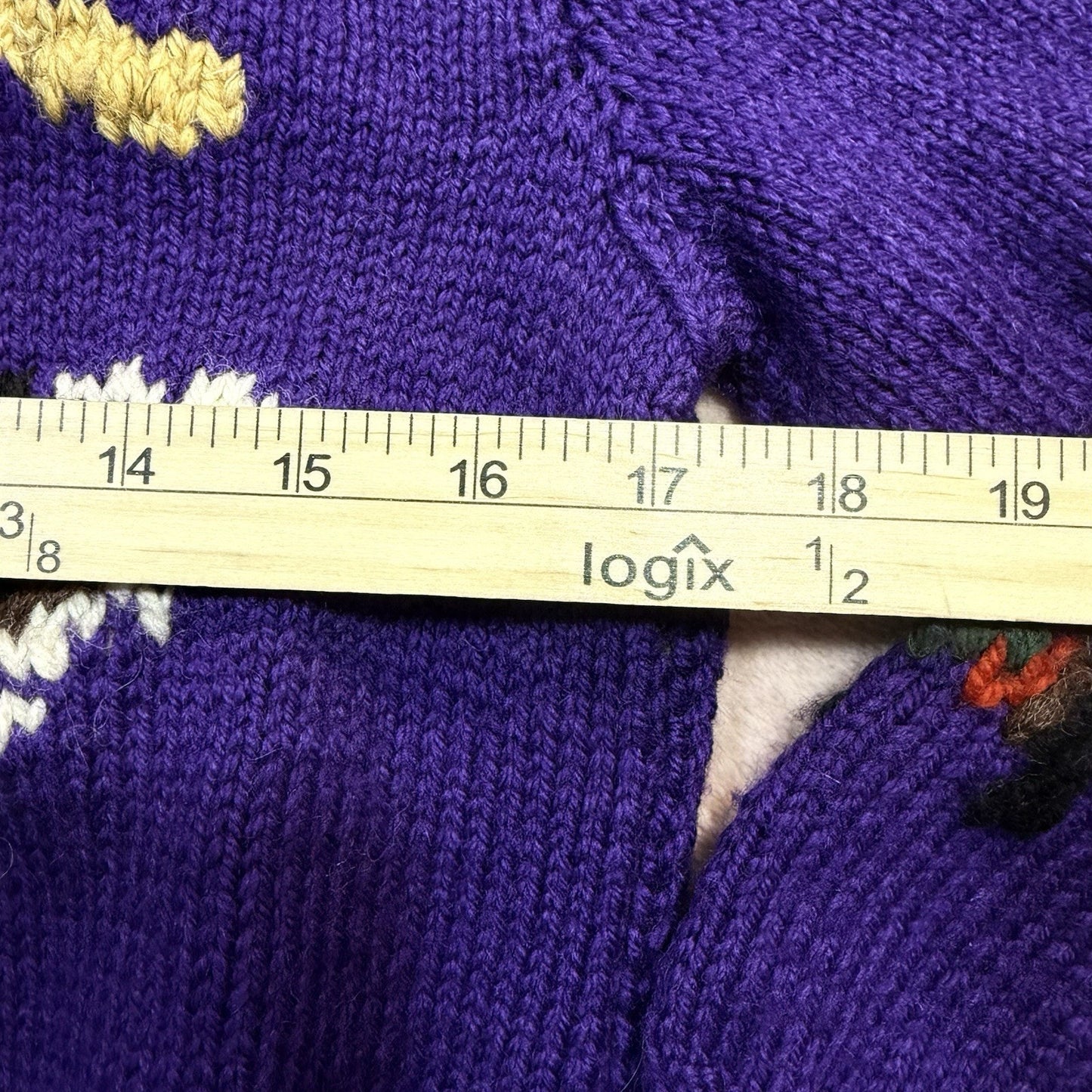 Vintage Ralph Lauren Hand Knit Wool Women's Sweater RL83 Ski Snow Scene Purple M UK Made