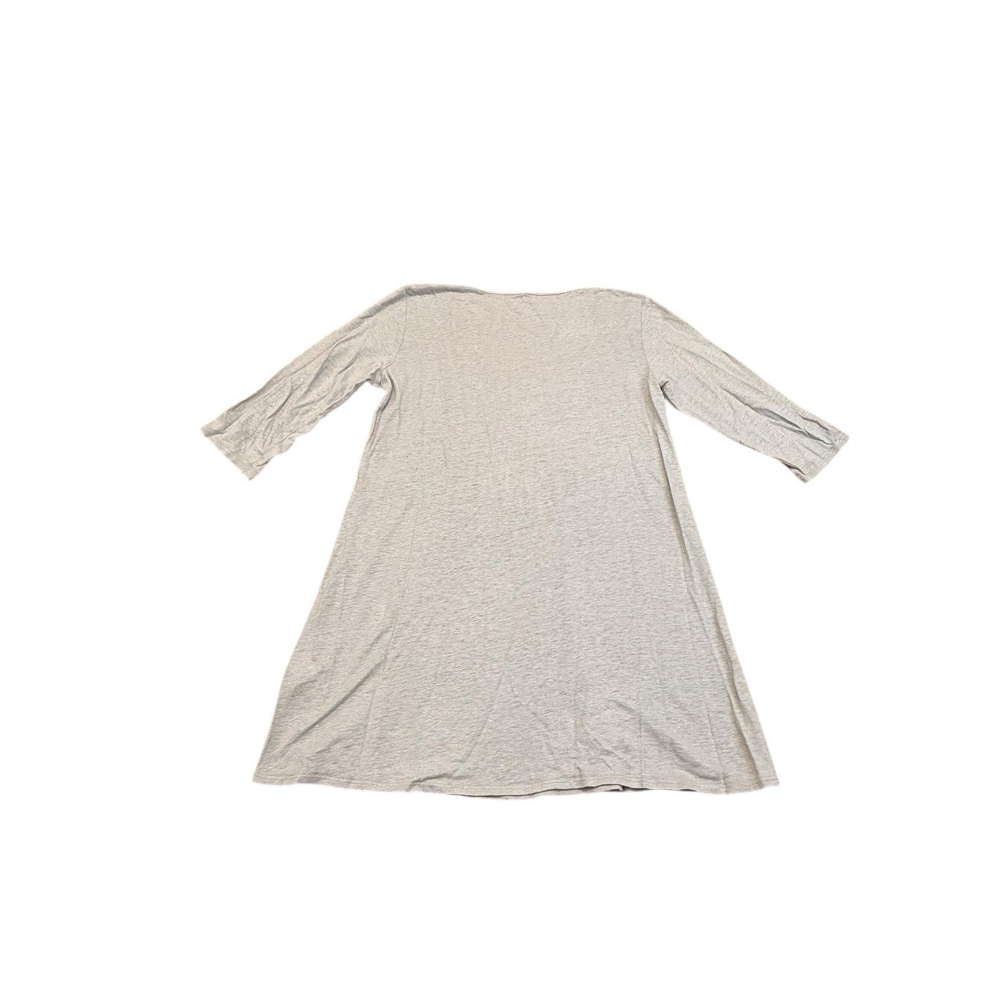 Eileen Fisher Linen Dress Women's Small Gray 3/4 Sleeve Smocked Tunic Scoop Neck