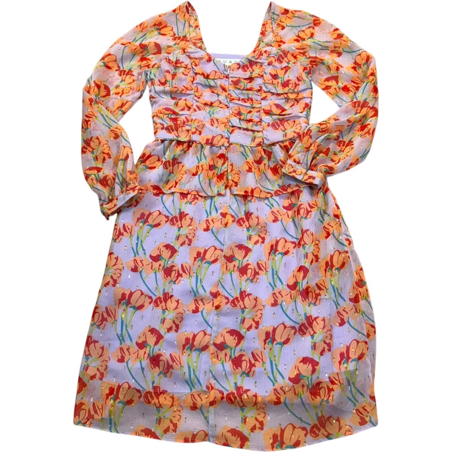 Buru Women's Size XS Floral Tiered Dress Sweetheart Neckline W/Pockets