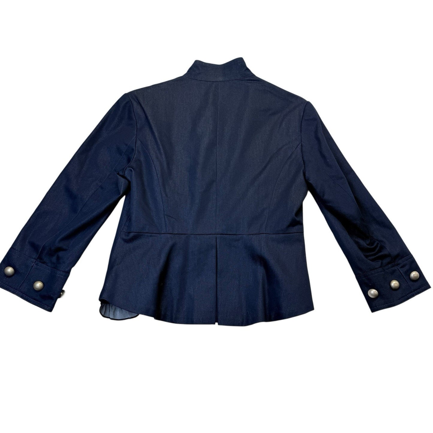 Studio M Petites Navy Military Ruffle Jacket MP Gold Buttons Women's
