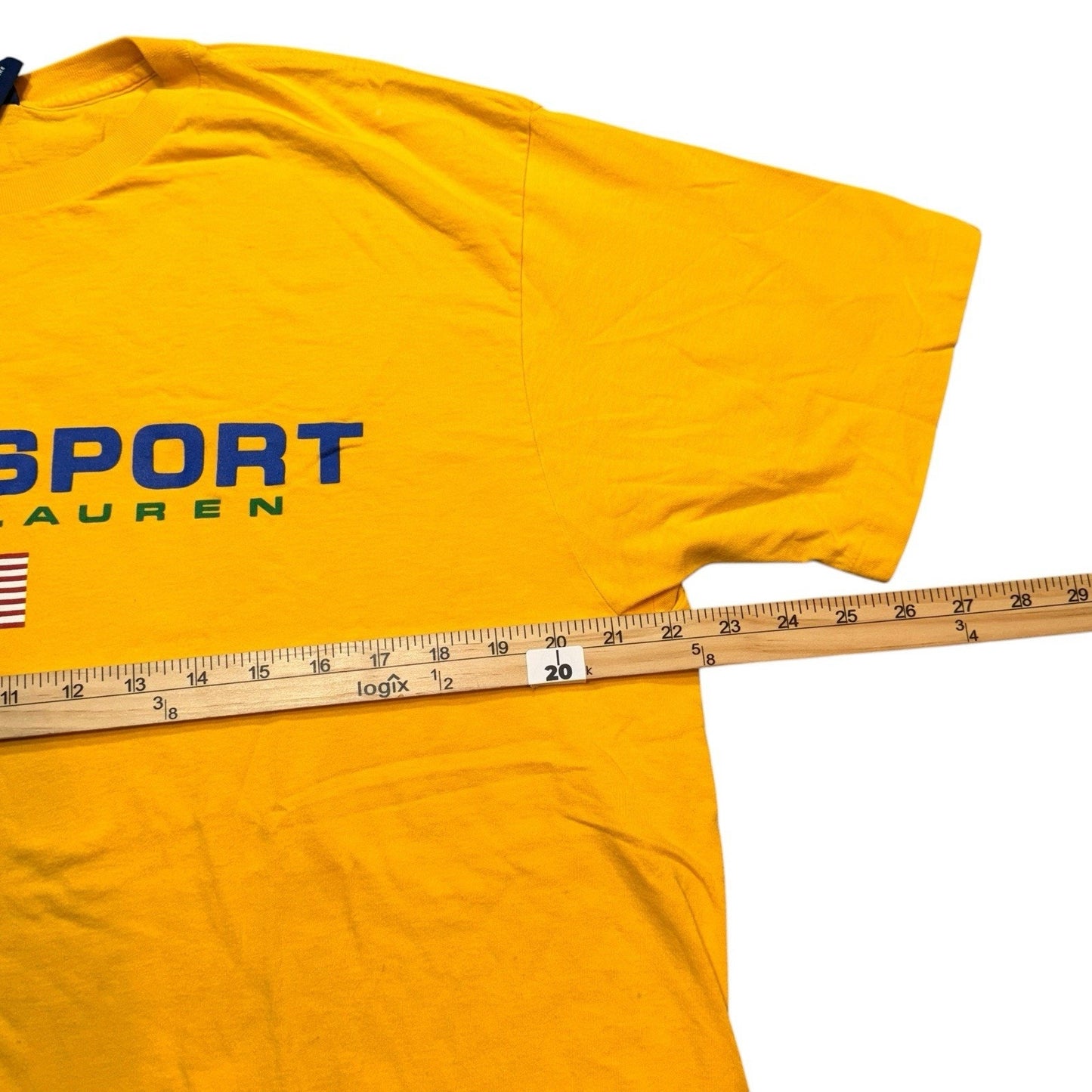 Vintage Polo Sport Ralph Lauren USA Flag T-Shirt Men’s Large Yellow 90s Made USA