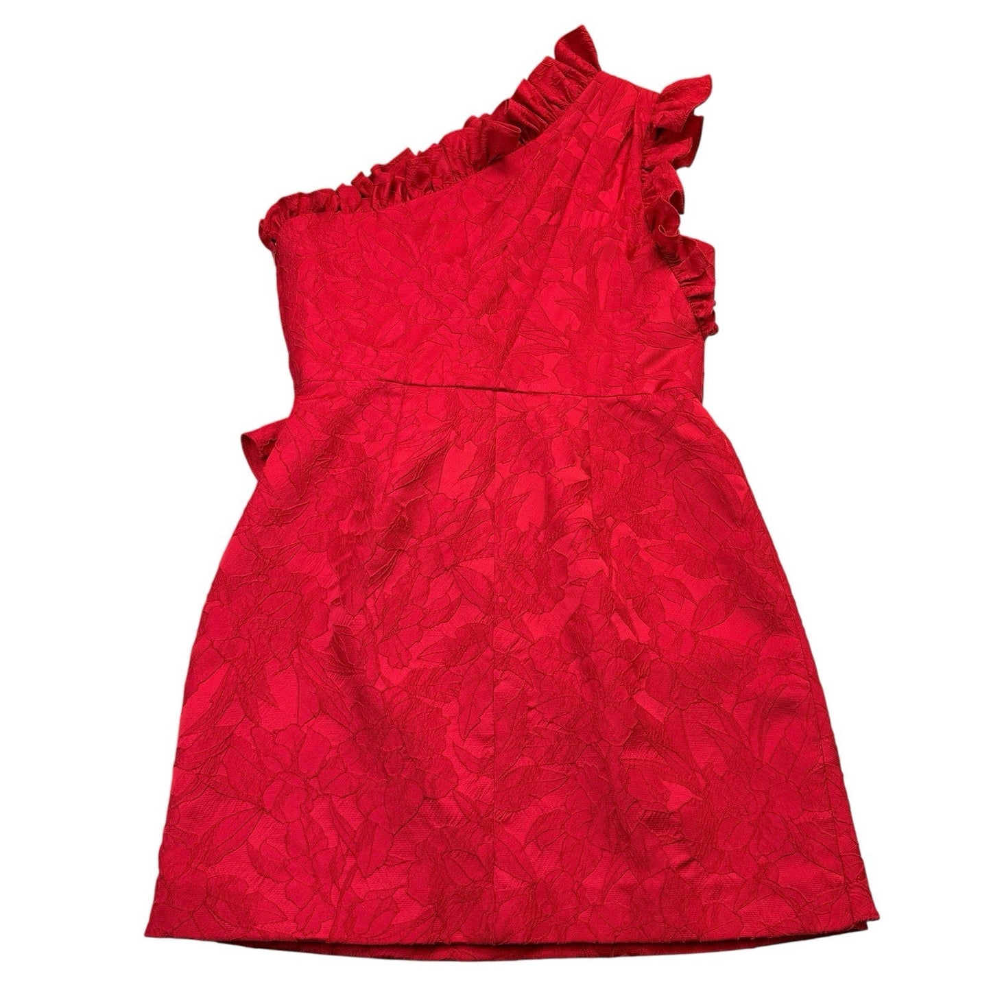 ML Monique Lhuillier Red One Shoulder Ruffle Cocktail Dress 12 NWT Women's