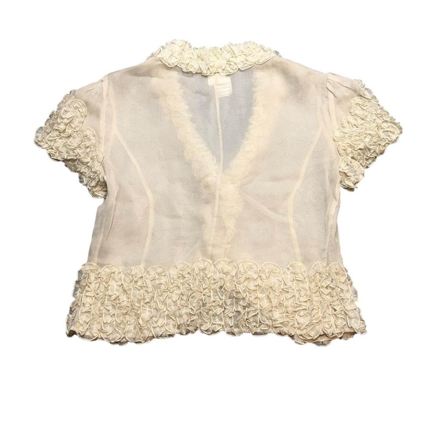 Giorgio Armani Women’s Size 42 Cream Ruffle Sheer Short Sleeve Blouse Top
