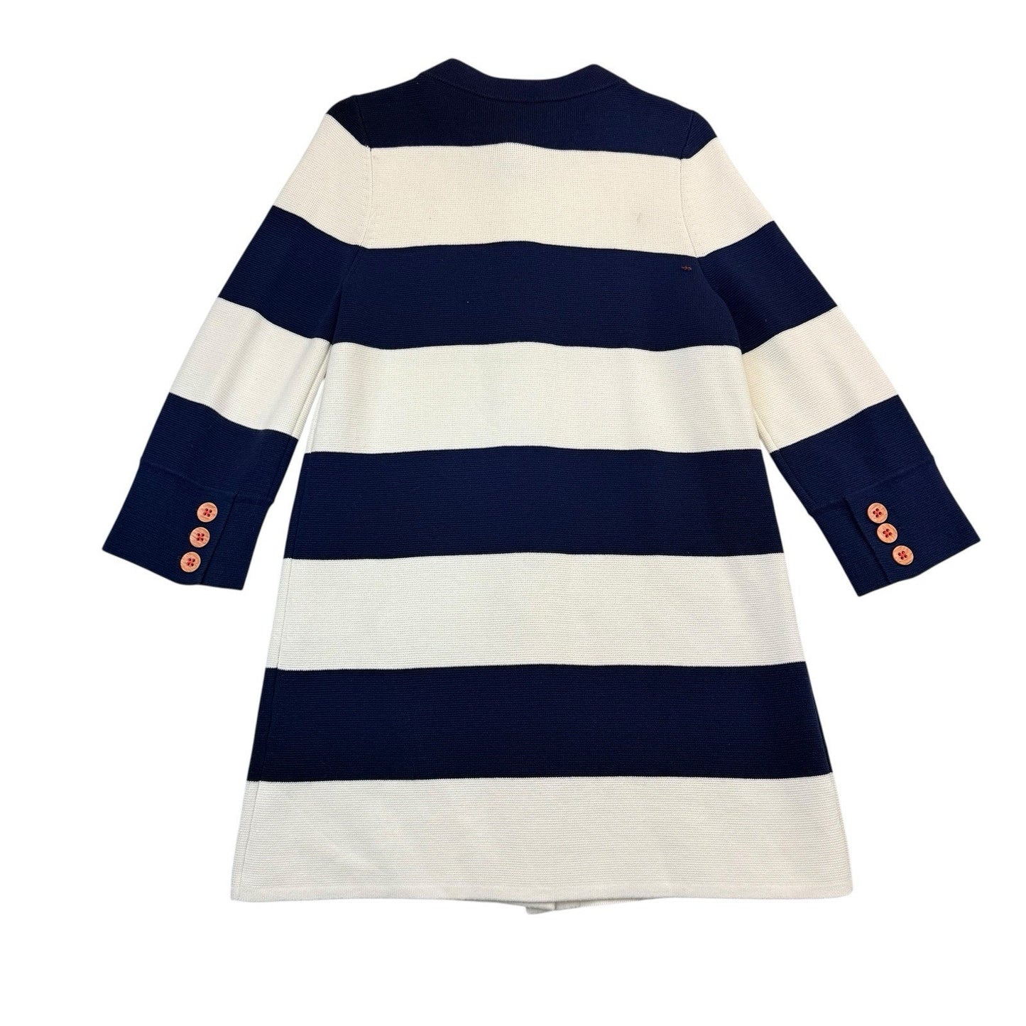 J McLaughlin Navy Cream Striped Coat Large Knit Jacket Women's