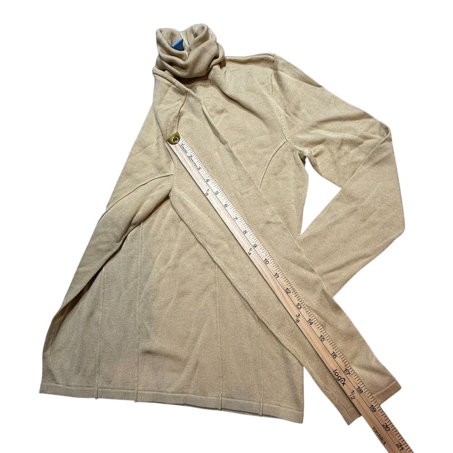 Y2K Doncaster Sport Beige Silk Women's Turtleneck Long Sleeve Blouse Top Size S