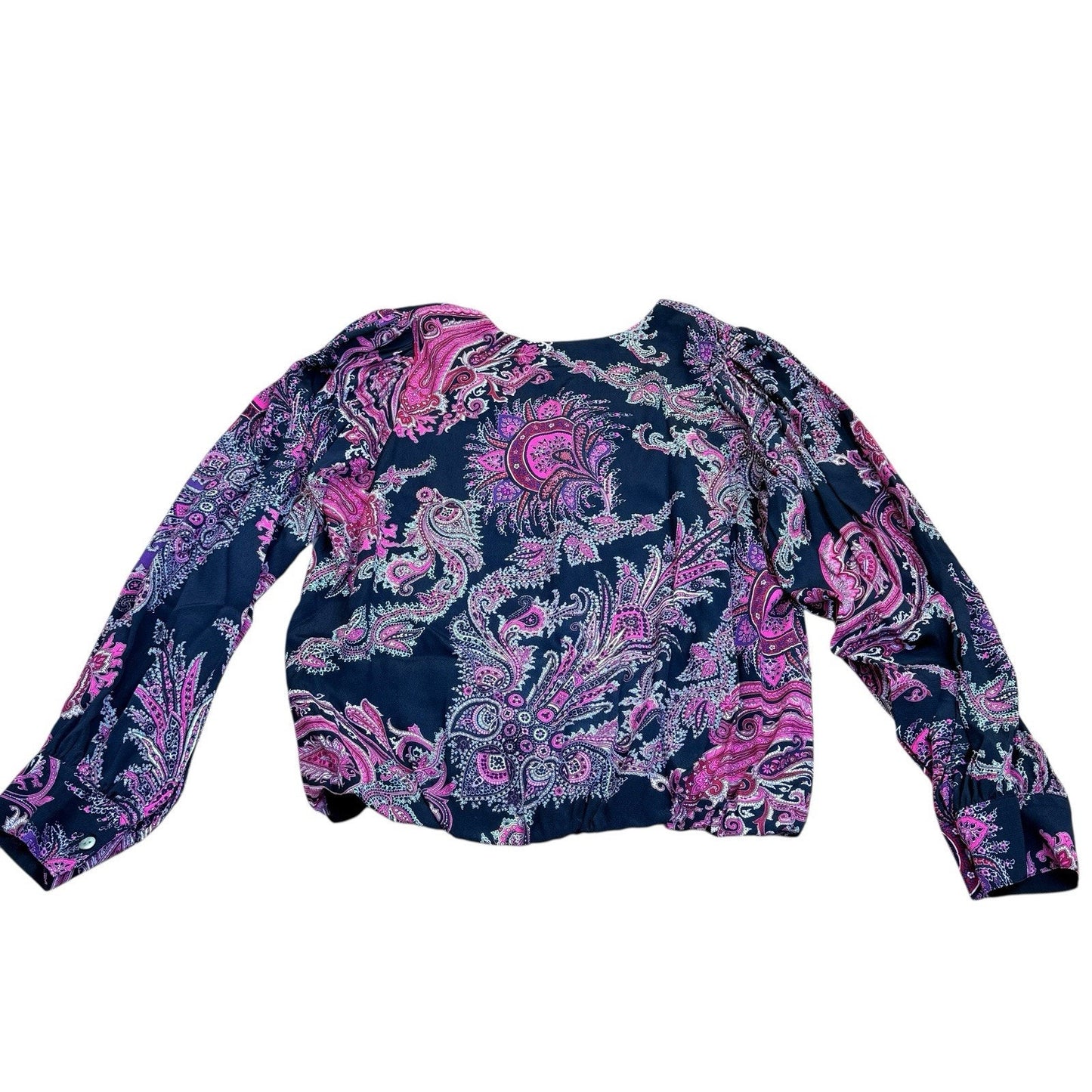 Karen Kane Paisley Cropped Jacket Top L NWT $148 Pink Blue Women's