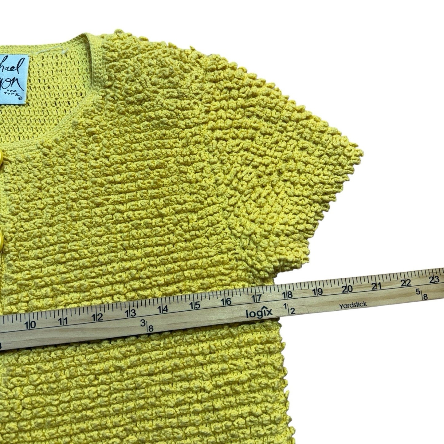 Vintage Michael Simon Sweater Women’s Small Yellow Textured Knit Button Front