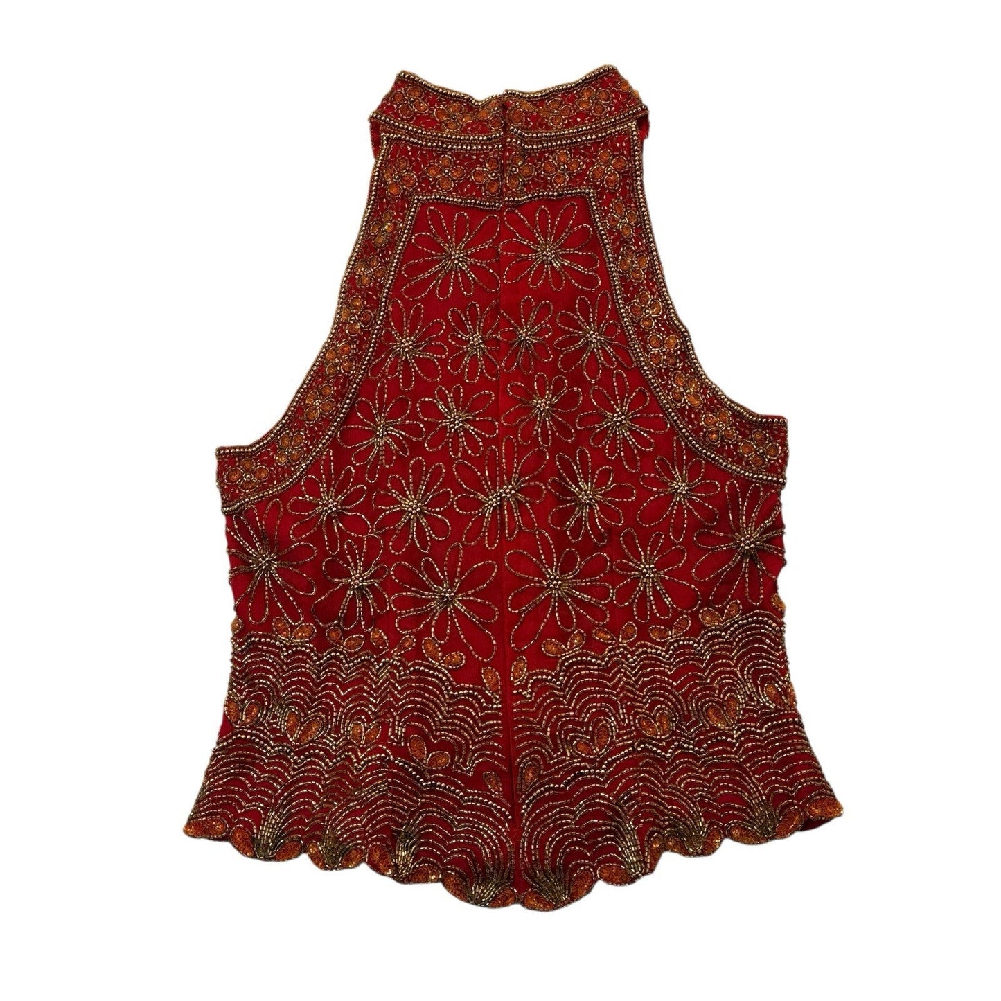 Mark & John by Gopal Red Beaded Silk Top Women’s Medium Sleeve Blouse