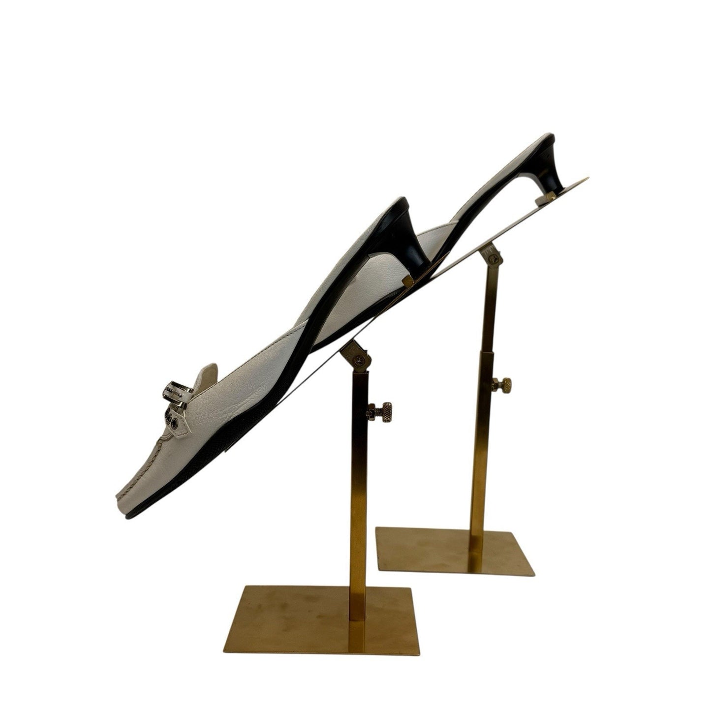 Prada Y2K White Leather Pointed Toe Mule Heels Sz 36.5 Italy Women's