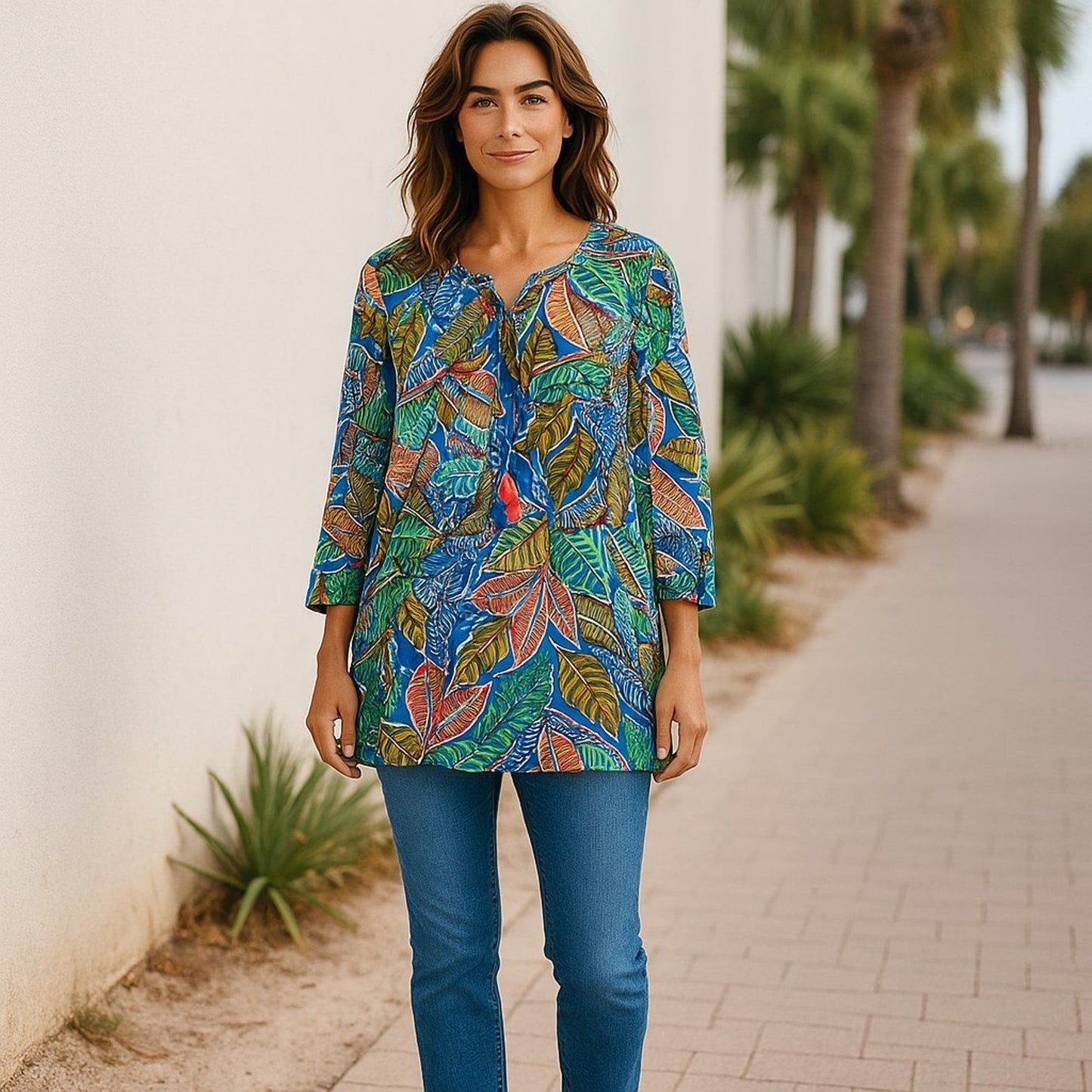 NEW La Blanca Women's Size Medium Leaf Pattern Summer Pullover Blouse