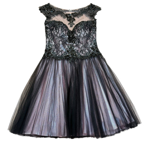 Alyce Paris Black Lace Tulle Fit Flare Dress Size 4 Women's