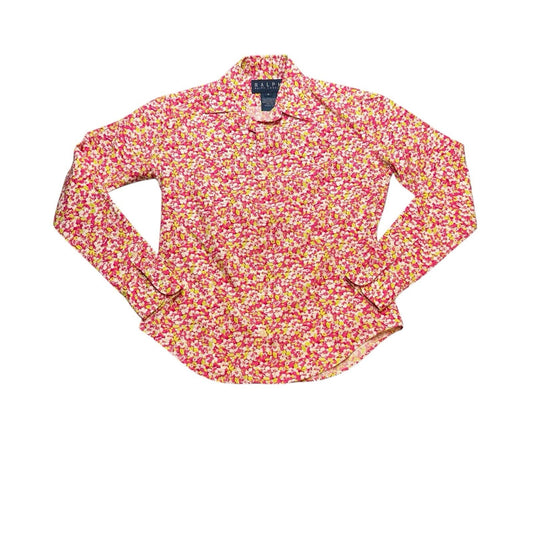 VTG Ralph Lauren Pink Chartreuse Floral Cotton Shirt Women’s Size 4 Button-Up