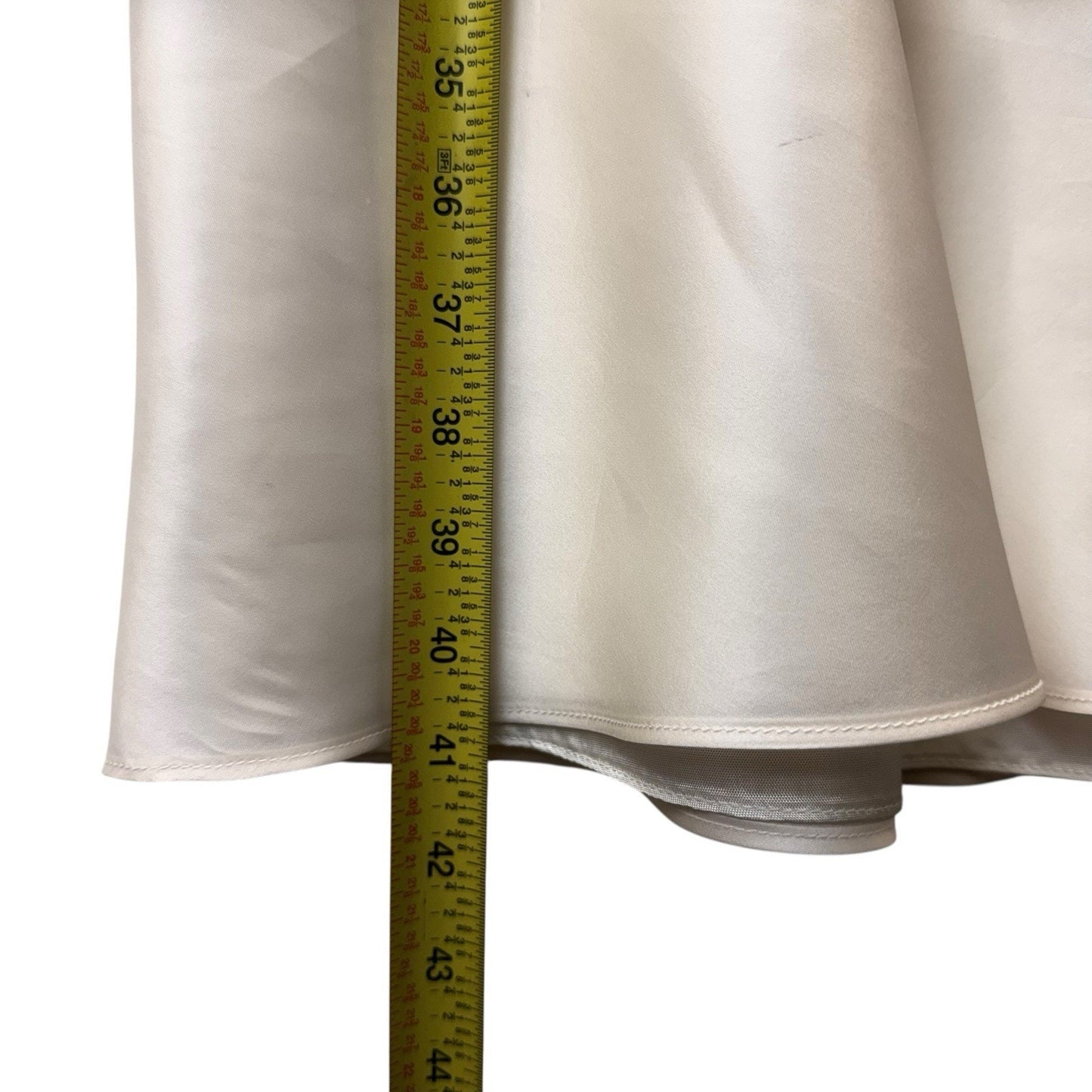 Luxe by Sheila Yen Ivory Tiered Dress Silk Feel Black Sash Women's 6 USA
