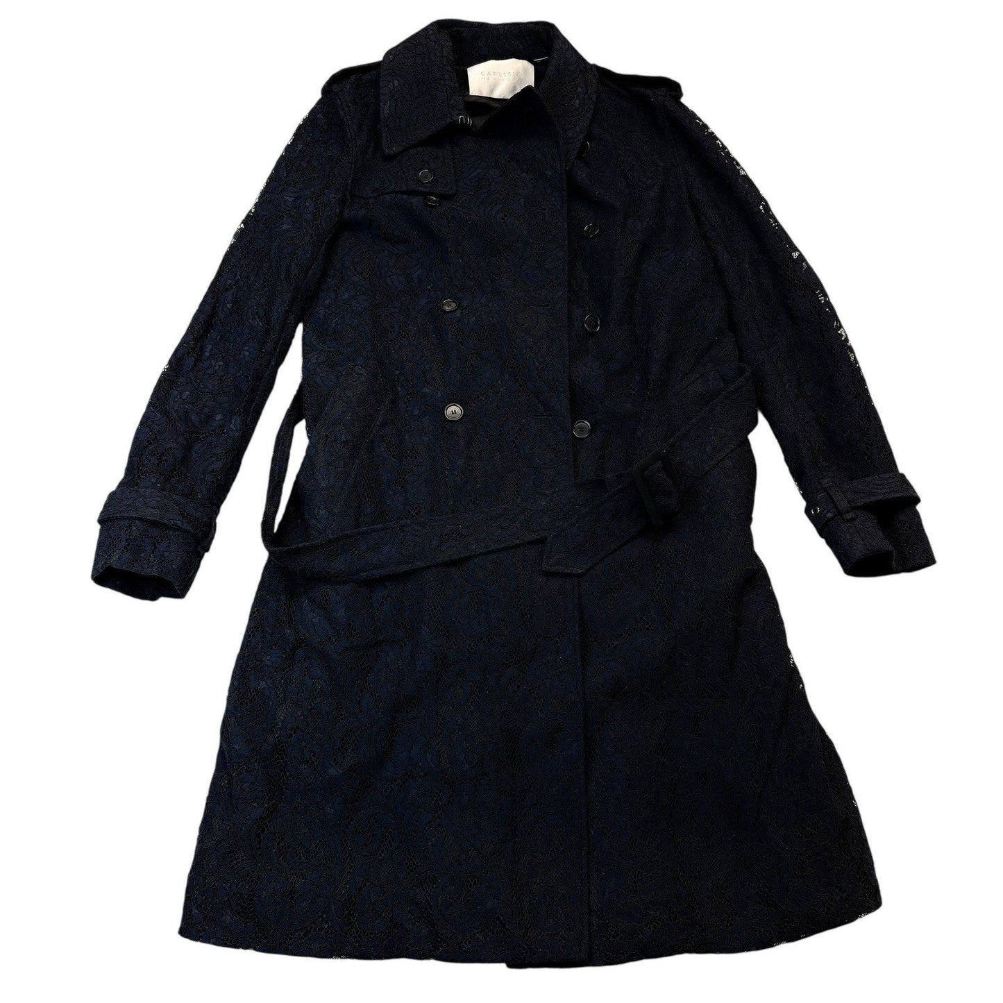 Carlisle New York Navy Lace Trench Coats Women's Size 4 Belted Long