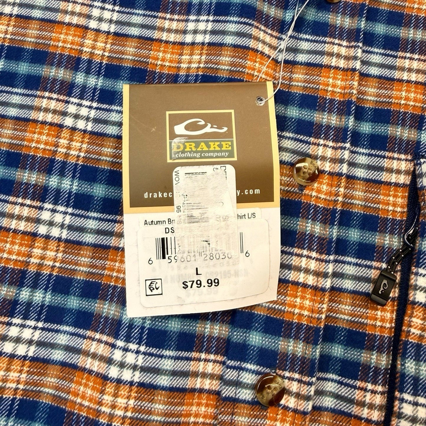 Drake Waterfowl Men’s Flannel Shirt NWT Plaid Blue Orange Medium Large Button Down