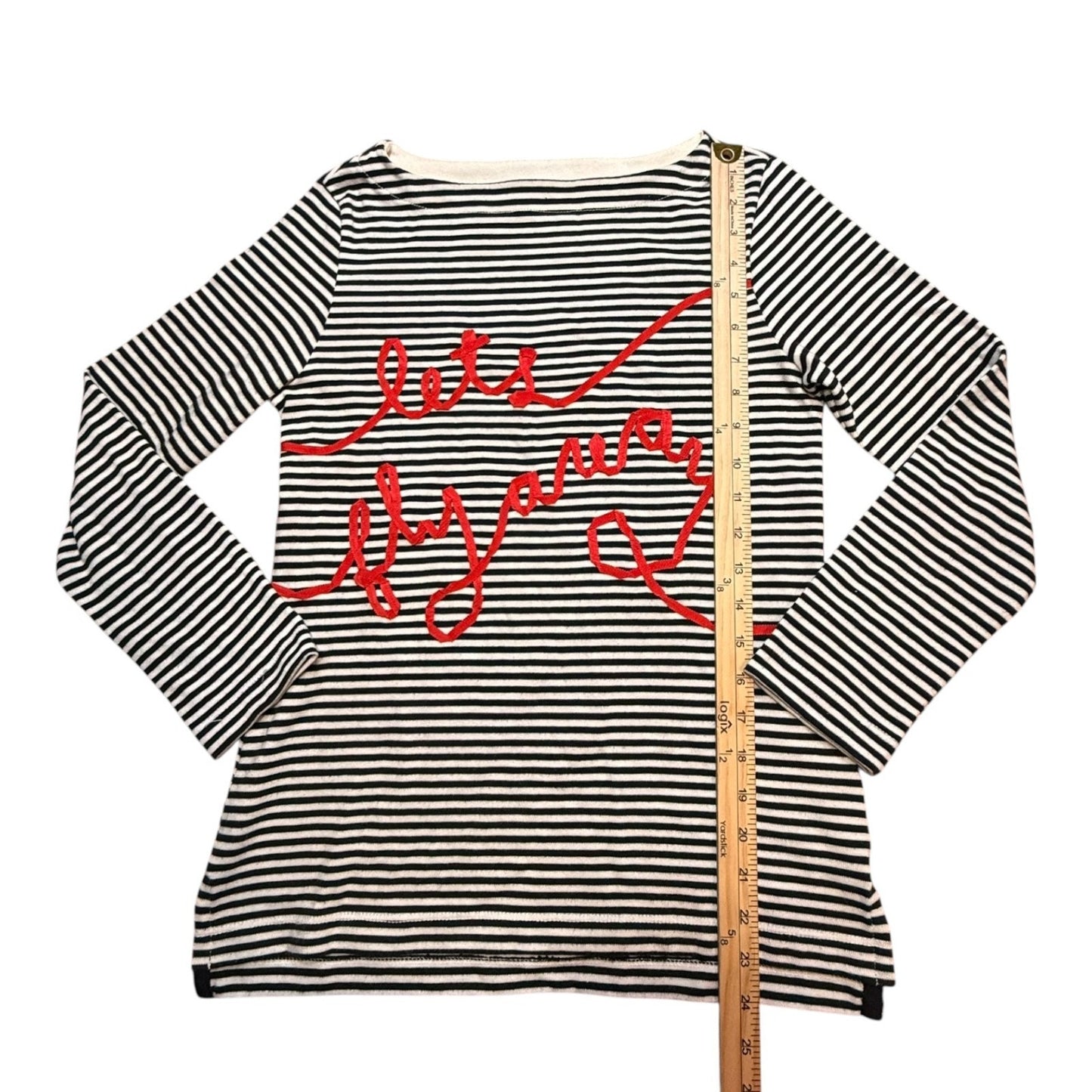 Y2K Kate Spade New York Striped Long Sleeve Graphic Top XS Let’s Fly Away Women's Blouse