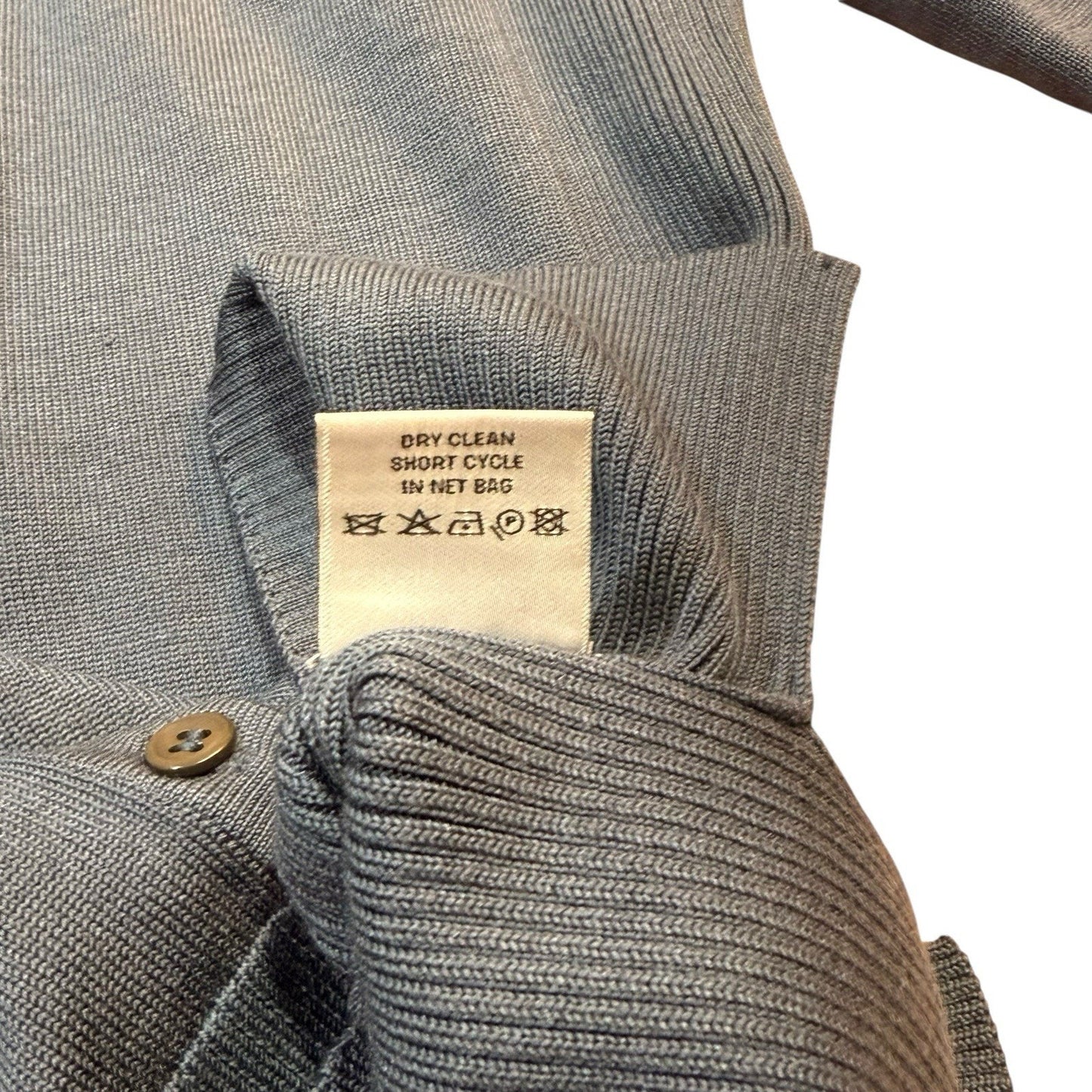 Per Se by Carlisle Silk Blend Cardigan Sweater XS Blue Gray Feather Cuff Trim Women's