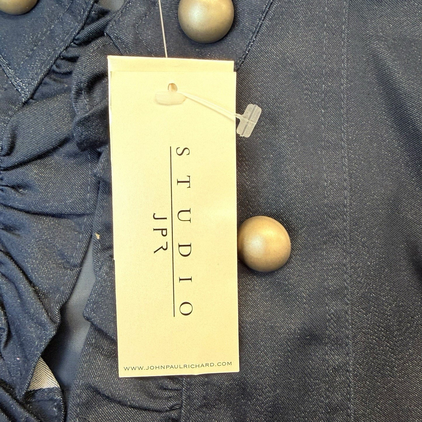 Studio M Petites Navy Military Ruffle Jacket MP Gold Buttons Women's