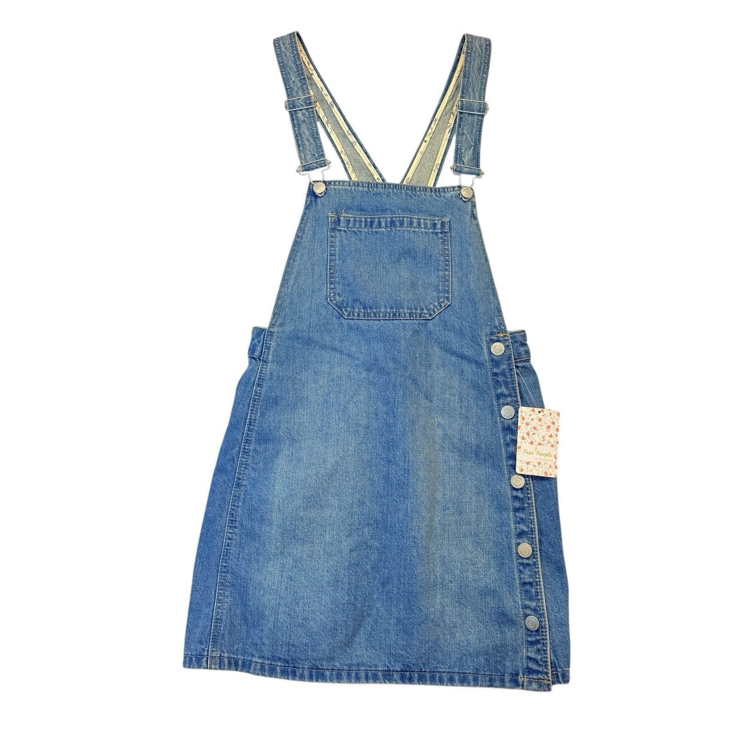 Free People Denim Overall Dress Blue Button Side Pinafore Size 2 NWT Women's