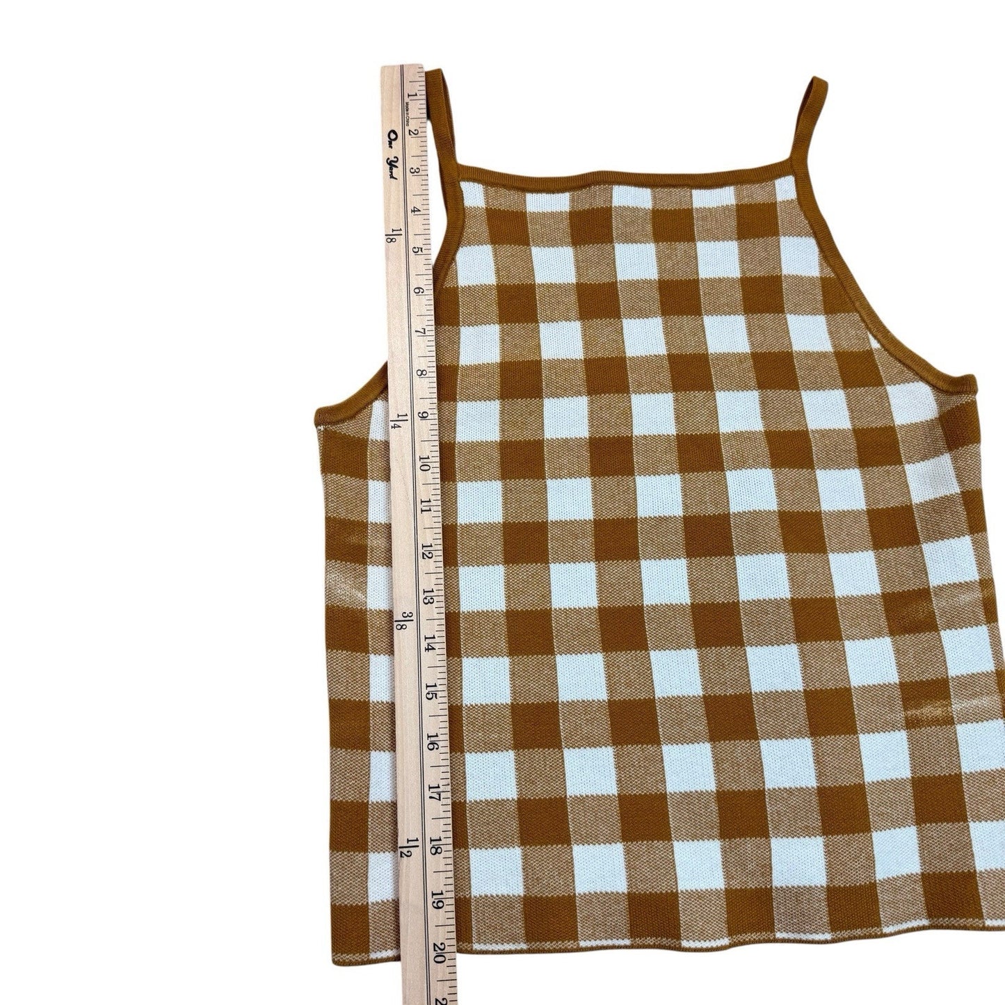 Madewell Gingham Knit Tank Top Women's S Brown White Cami NWT Blouse