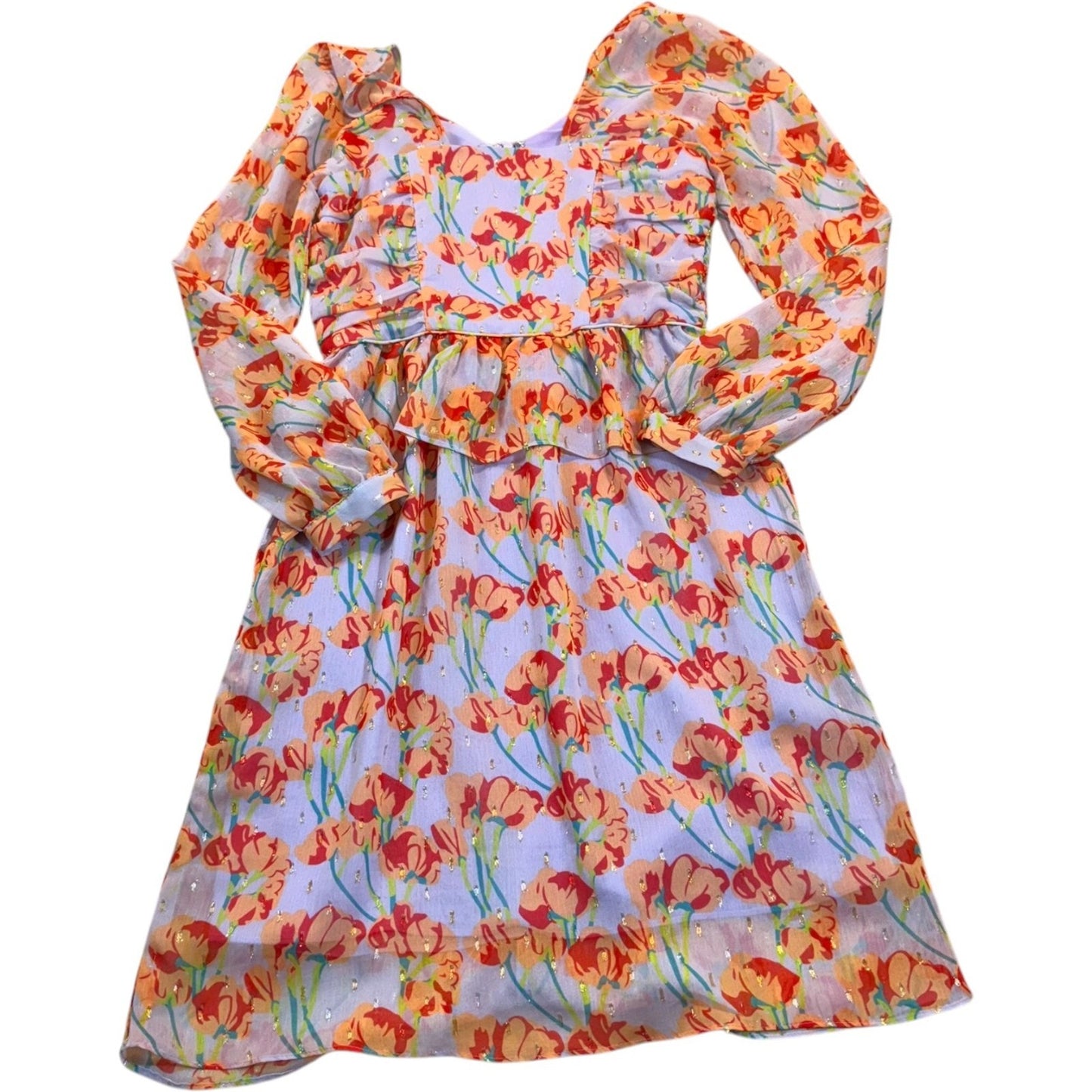Buru Women's Size XS Floral Tiered Dress Sweetheart Neckline W/Pockets