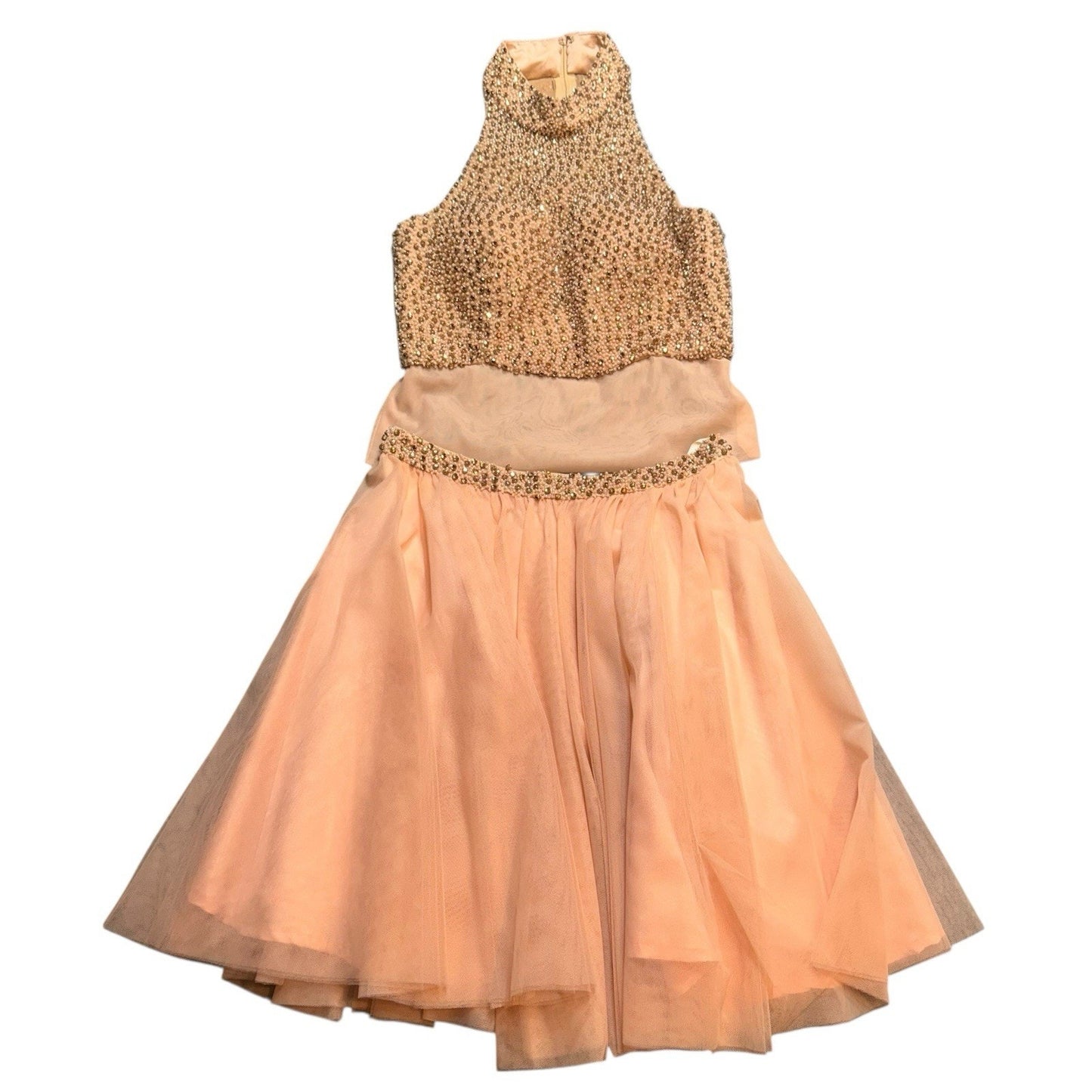 Sherri Hill Size 6 Pink Beaded Two Piece Formal Dress Halter Top A-Line Skirt Women's