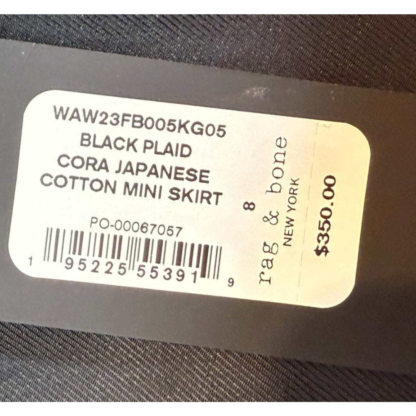 NWT Rag & Bone Black Plaid Japanese Cotton Mini Skirt Size 8 Coral Accent $350 Women's