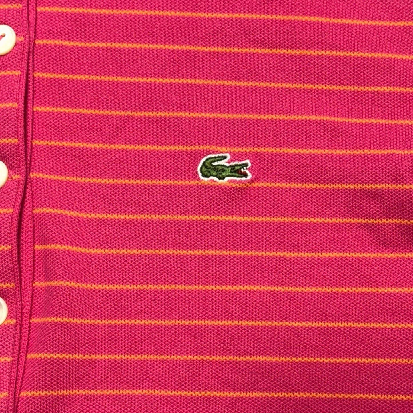 Lacoste Pink Orange Stripe Blouse Sleeve Polo Shirt Women’s Size 36 Cotton