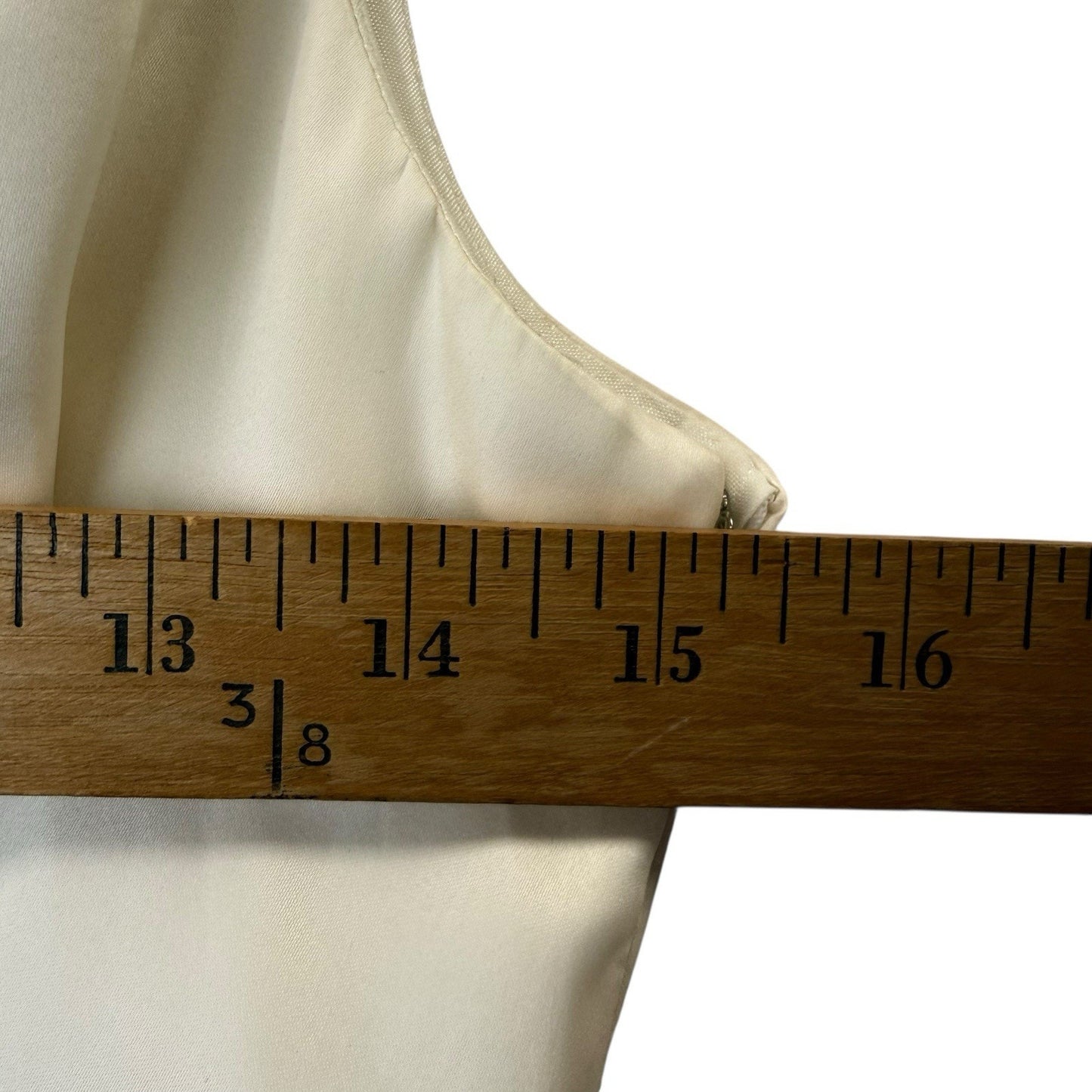 Luxe by Sheila Yen Ivory Tiered Dress Silk Feel Black Sash Women's 6 USA