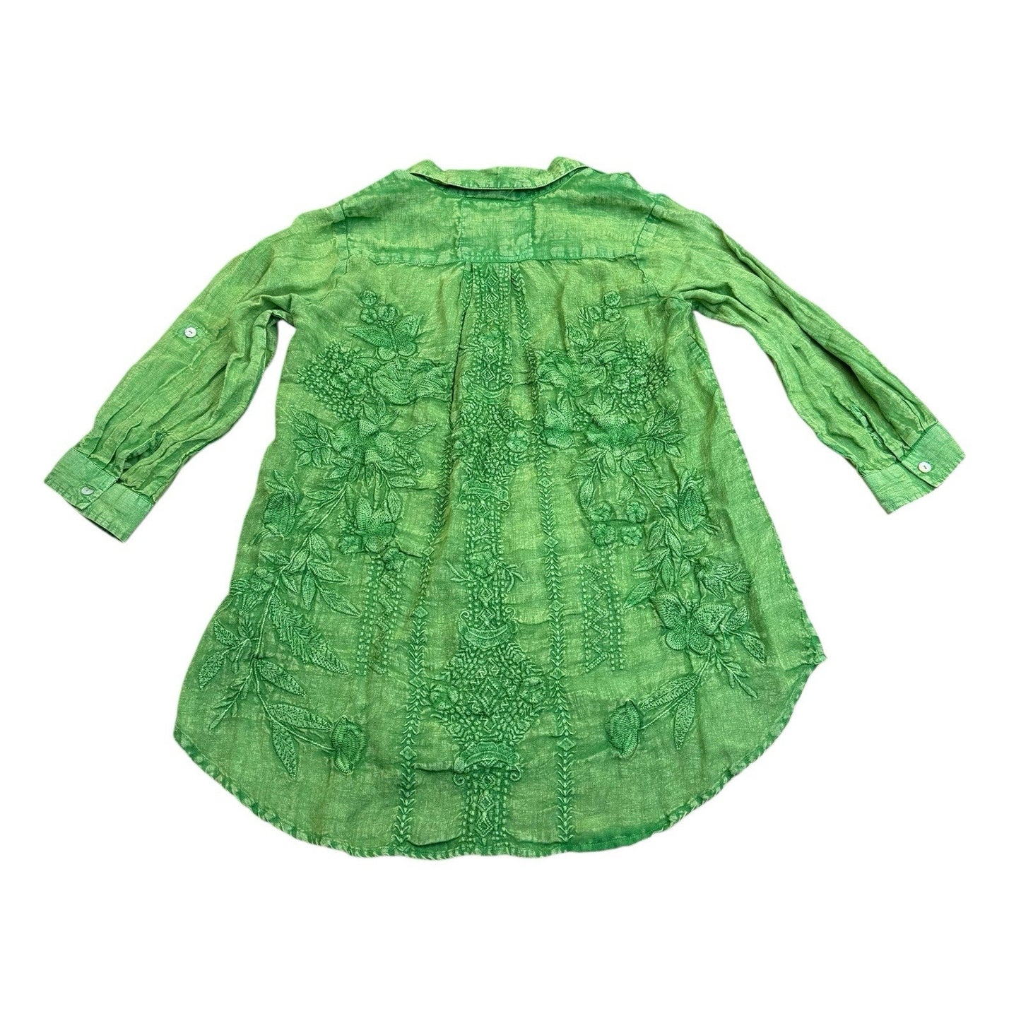 Karyn Seo Green Linen Tunic Shirt Dress Size S Women's