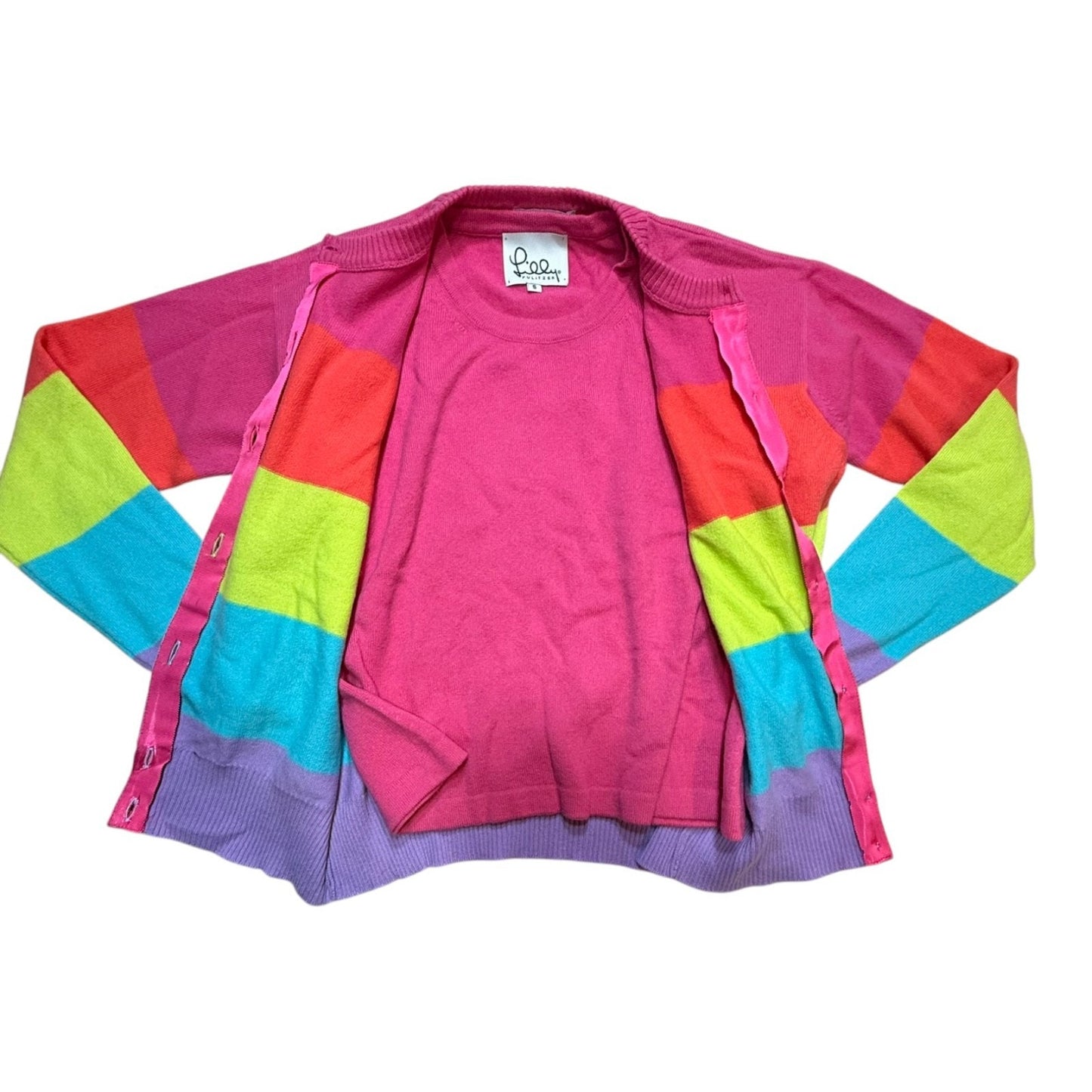 Vintage Lilly Pulitzer Cashmere Sweater Set Rainbow Cardigan Shell Small Women's