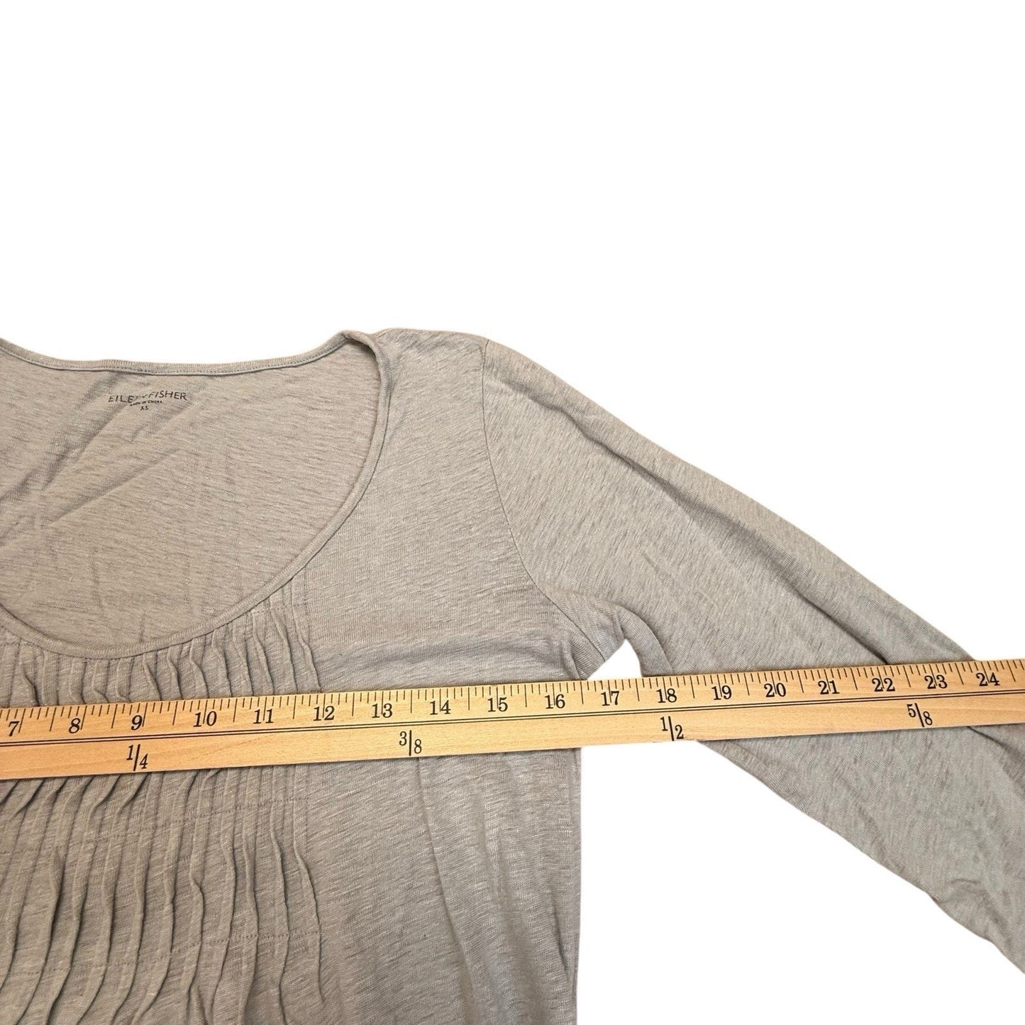 Eileen Fisher Linen Dress Women's Small Gray 3/4 Sleeve Smocked Tunic Scoop Neck