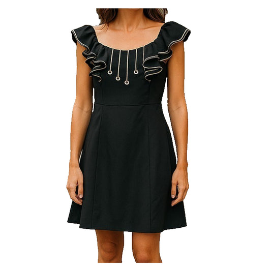 NEW BCBGMAXAZRIA Women's Size Large Black Ruffled Sleeveless Woven A-Line Dress