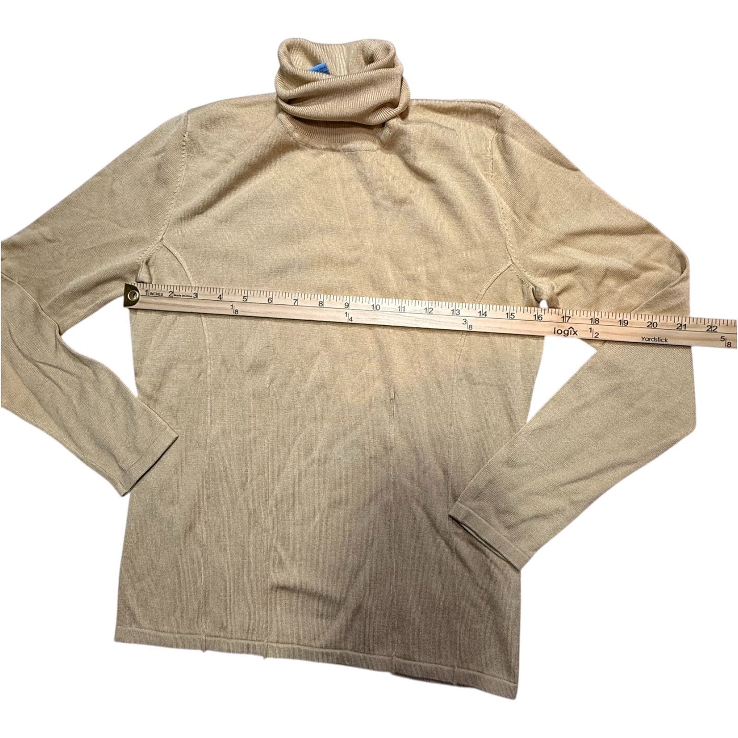 Y2K Doncaster Sport Beige Silk Women's Turtleneck Long Sleeve Blouse Top Size S