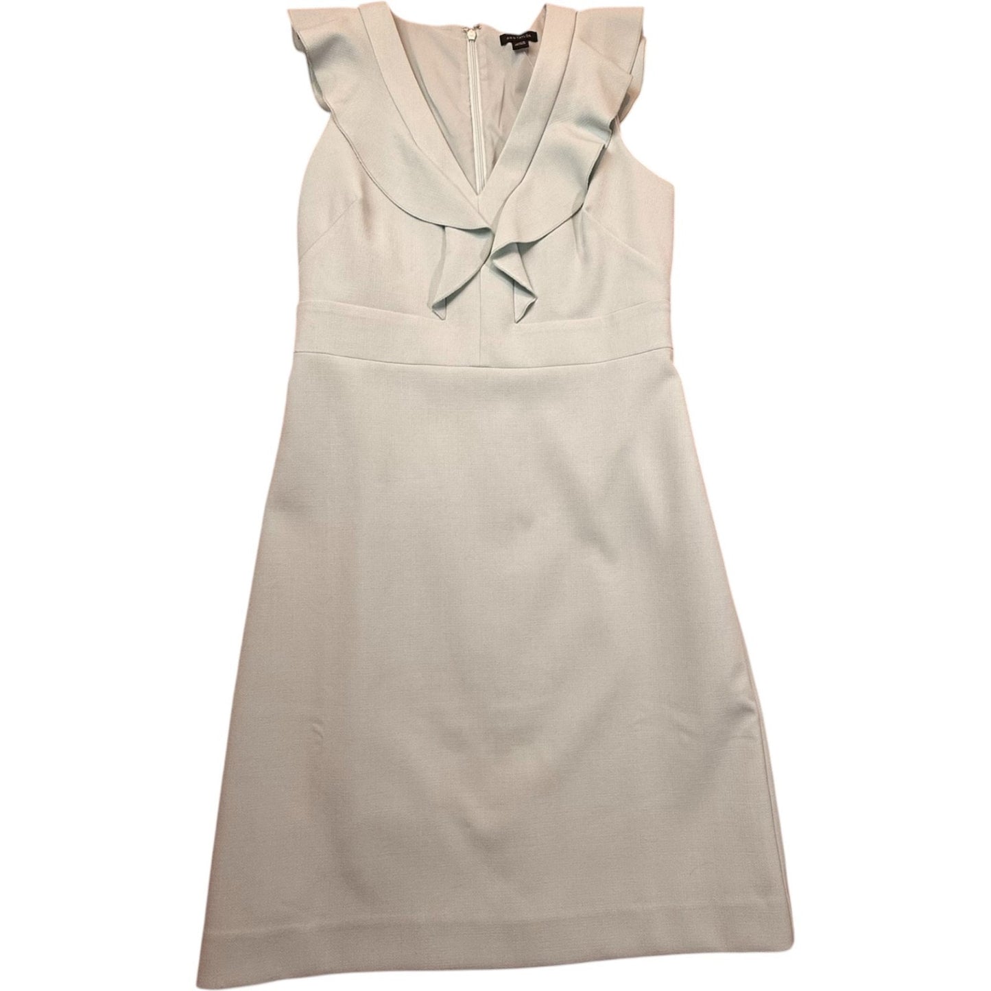 NWT Ann Taylor Women’s 0 Sage Ruffle Neck Sleeveless Sheath Dress Career Work