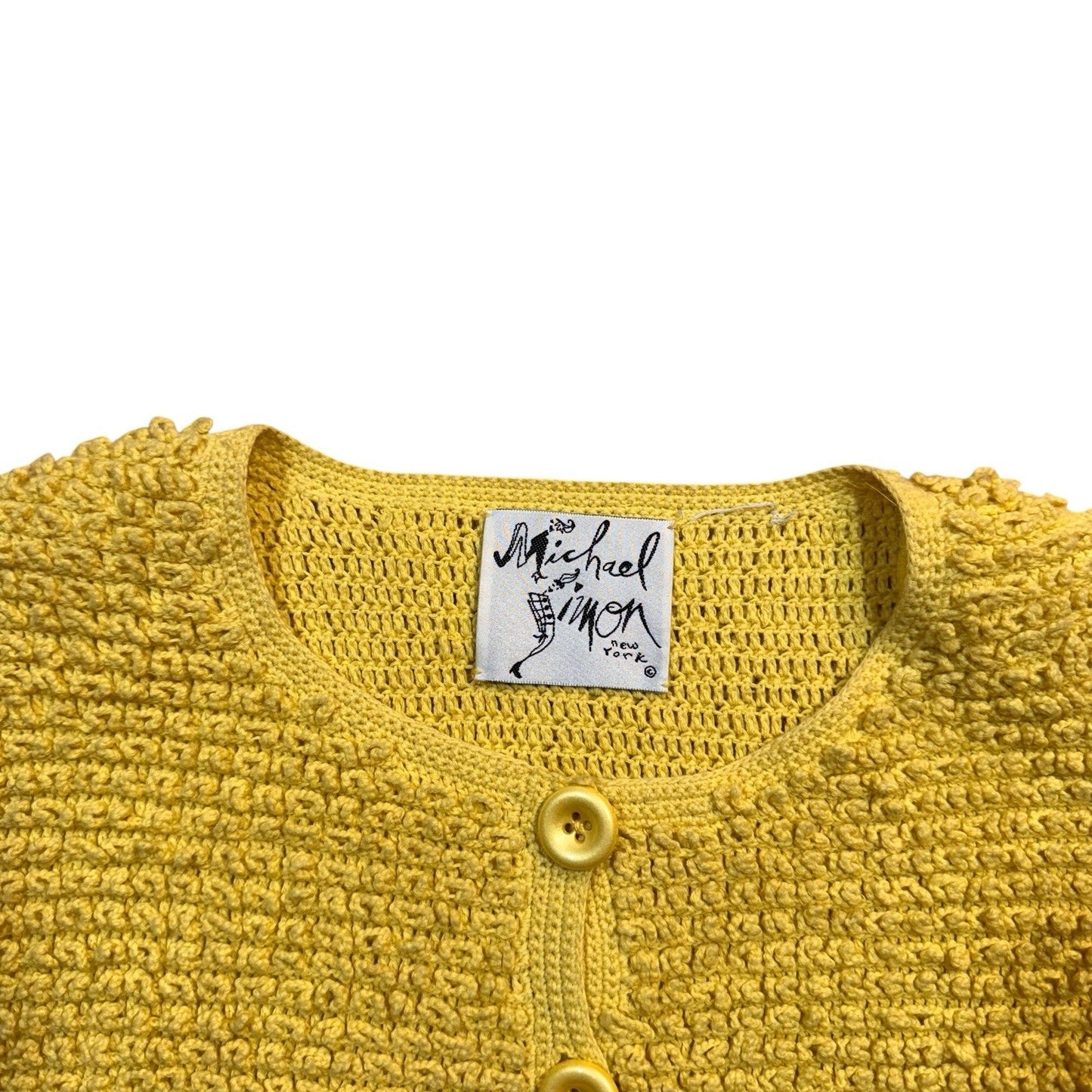 Vintage Michael Simon Sweater Women’s Small Yellow Textured Knit Button Front